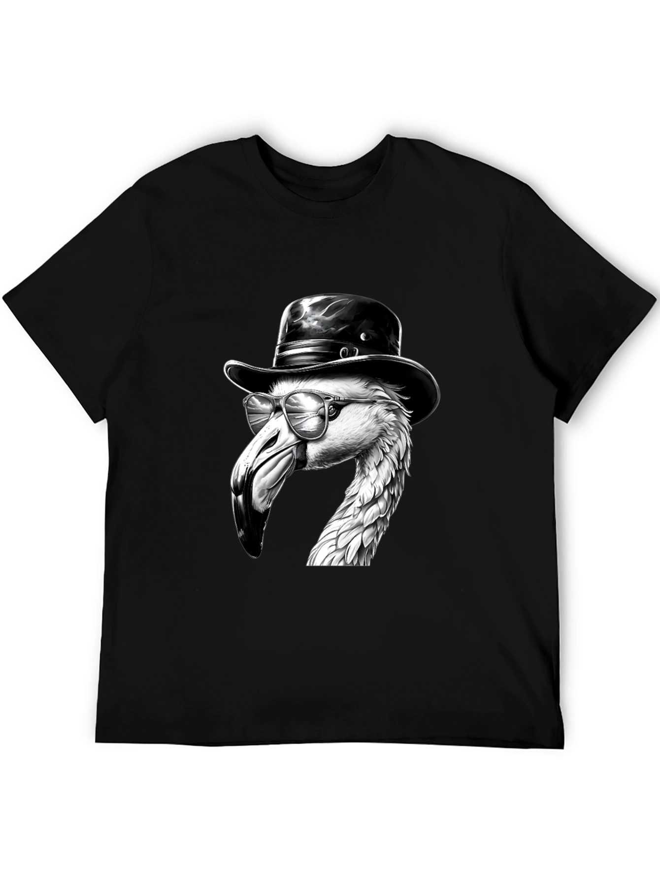 Black Flamingo Fedora Tee - Cool Bird Graphic T-Shirt view 5