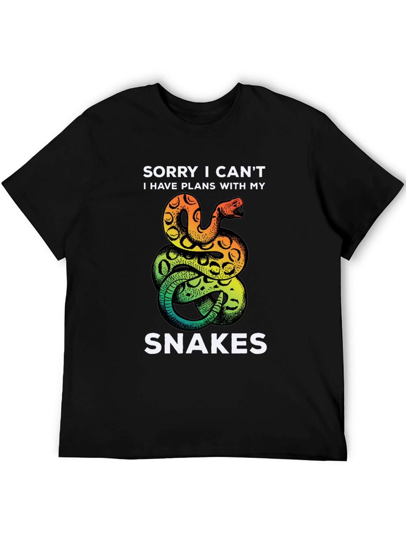 Black Funny Snake T-Shirt: Sorry I Can't, Snake Lover Tee view 5