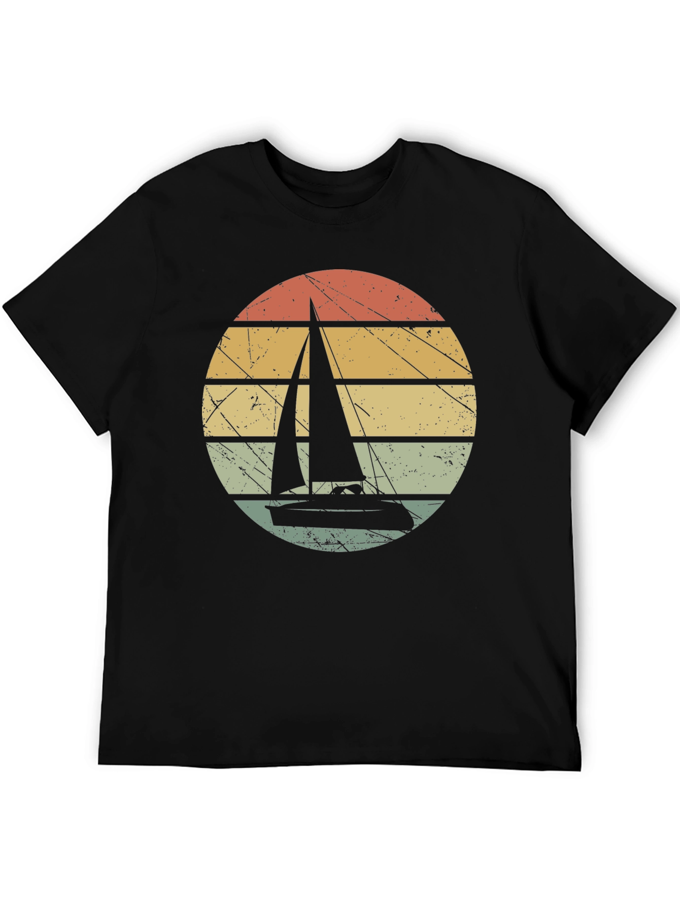 Black Vintage Sunset Sailboat Graphic T-Shirt view 5