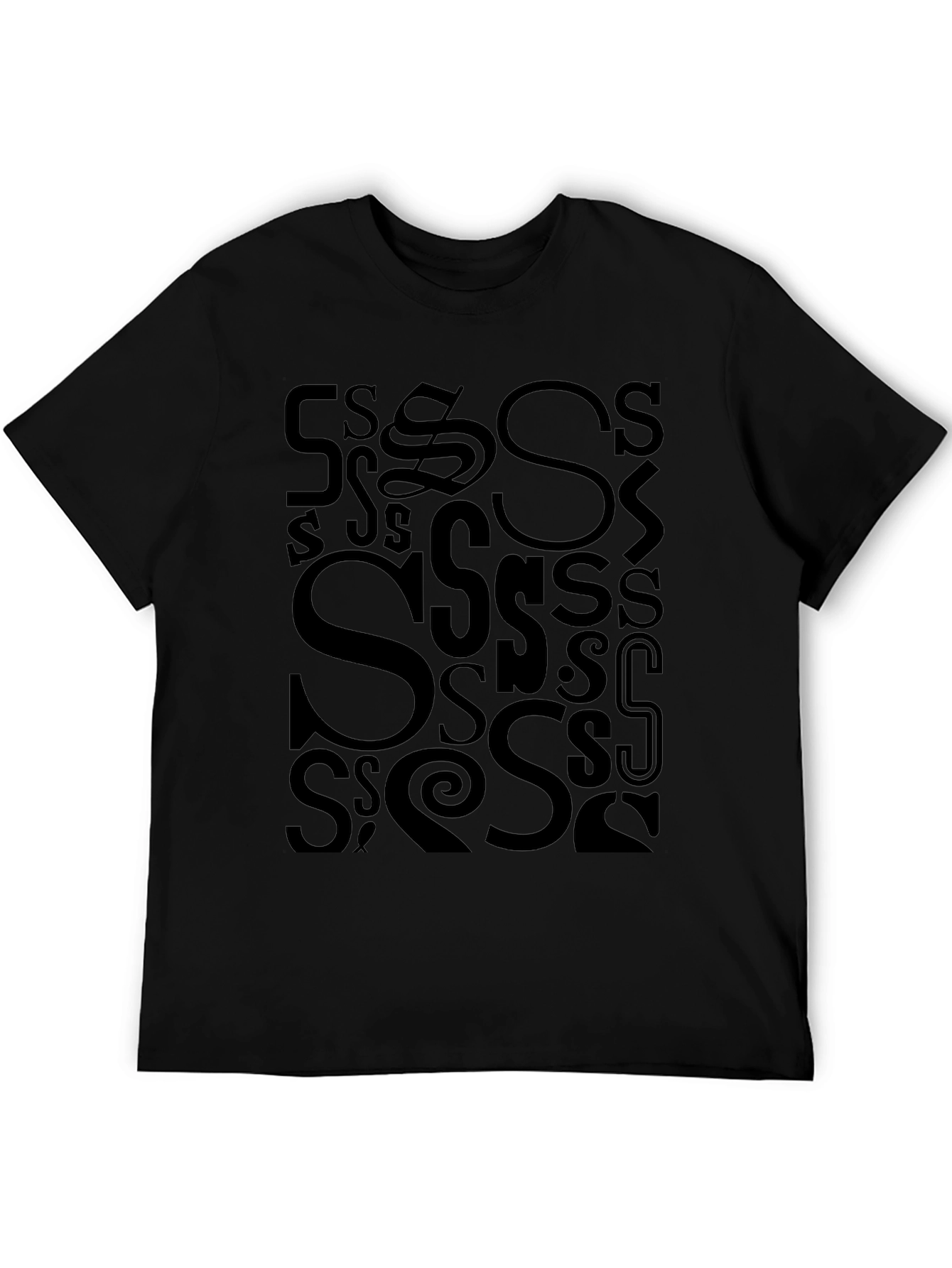Black S Letter Print T-Shirt - Casual Cotton Tee view 5