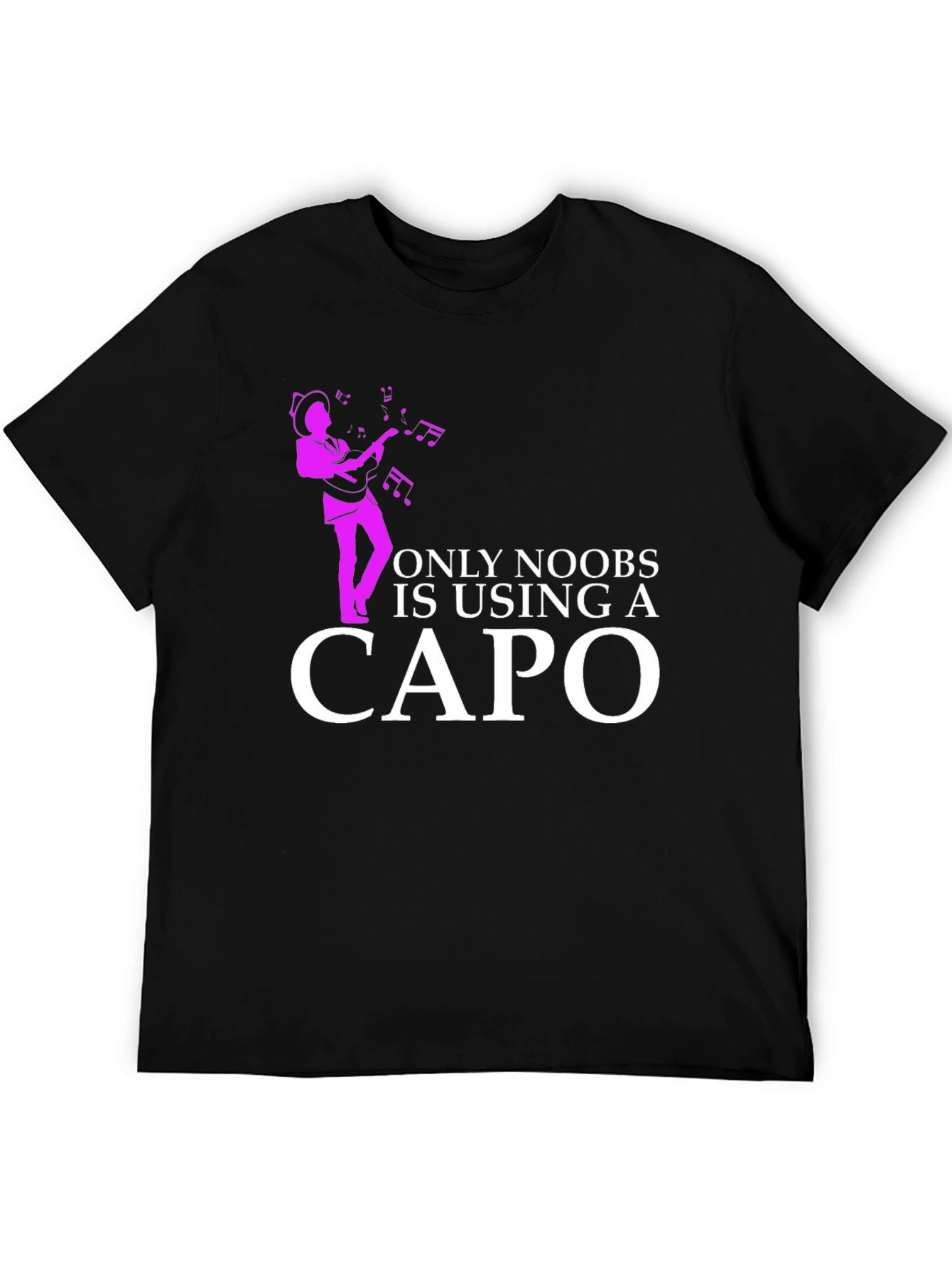 Black Funny Musician T-Shirt - Only Noobs Use A Capo view 5