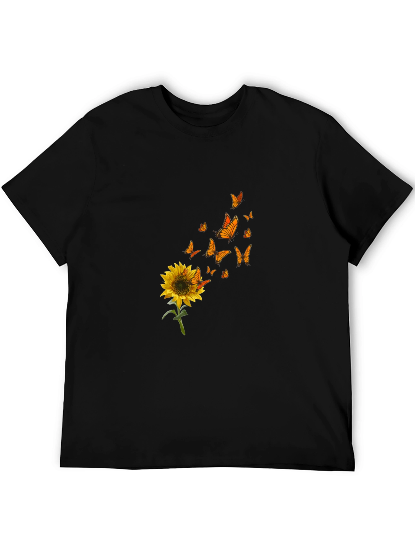 Black Sunflower Butterfly Graphic Black T-Shirt view 5