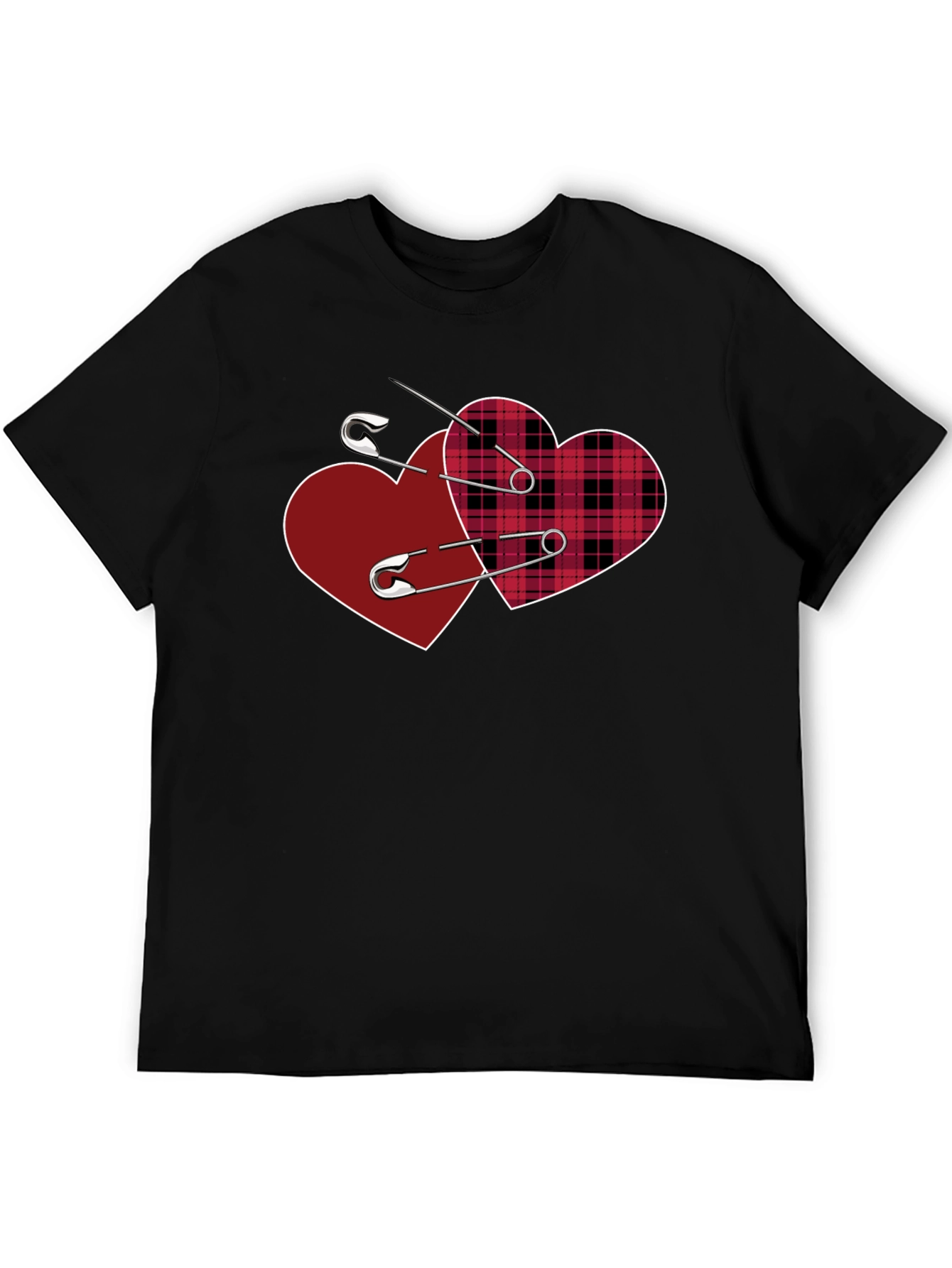 Black Safety Pin Hearts Graphic Tee - Edgy Valentine's Style view 5