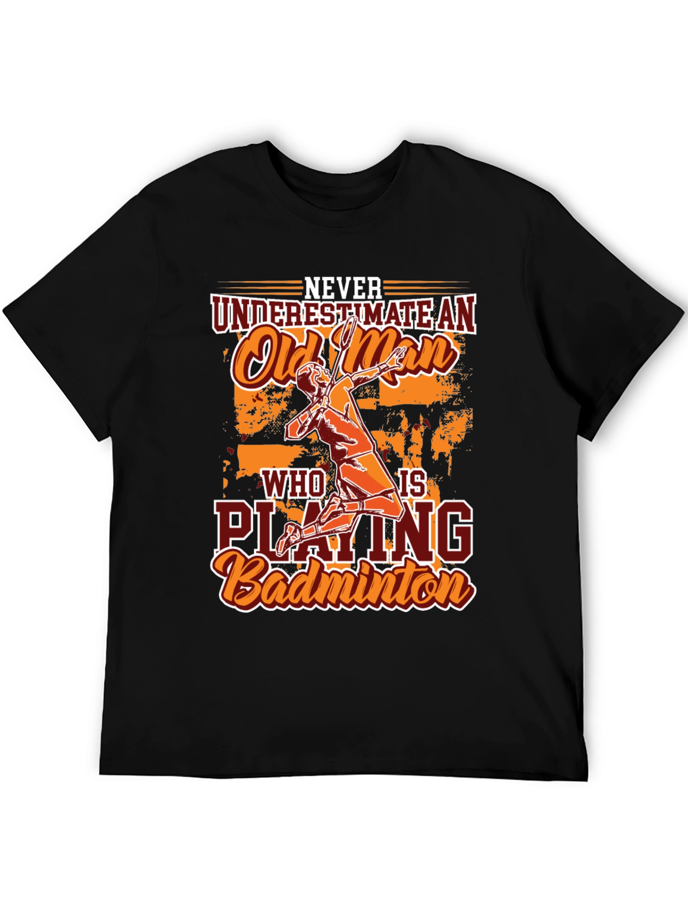 Black Funny Badminton Old Man Graphic T-Shirt view 5