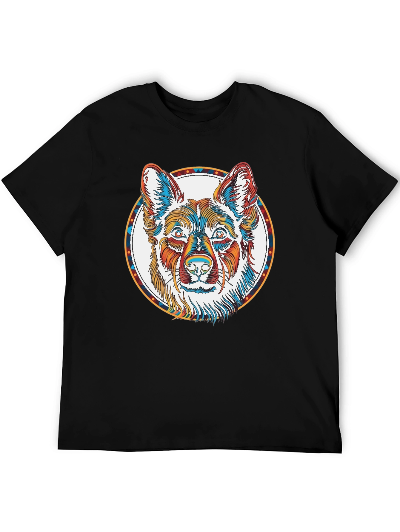 Black Colorful Dog Graphic Tee - Modern Crew Neck T-Shirt view 5