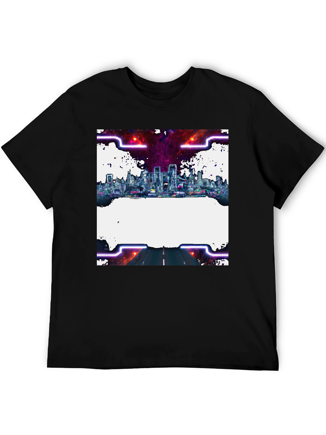 Black Cyberpunk Cityscape Graphic Tee - Black Crew Neck view 5