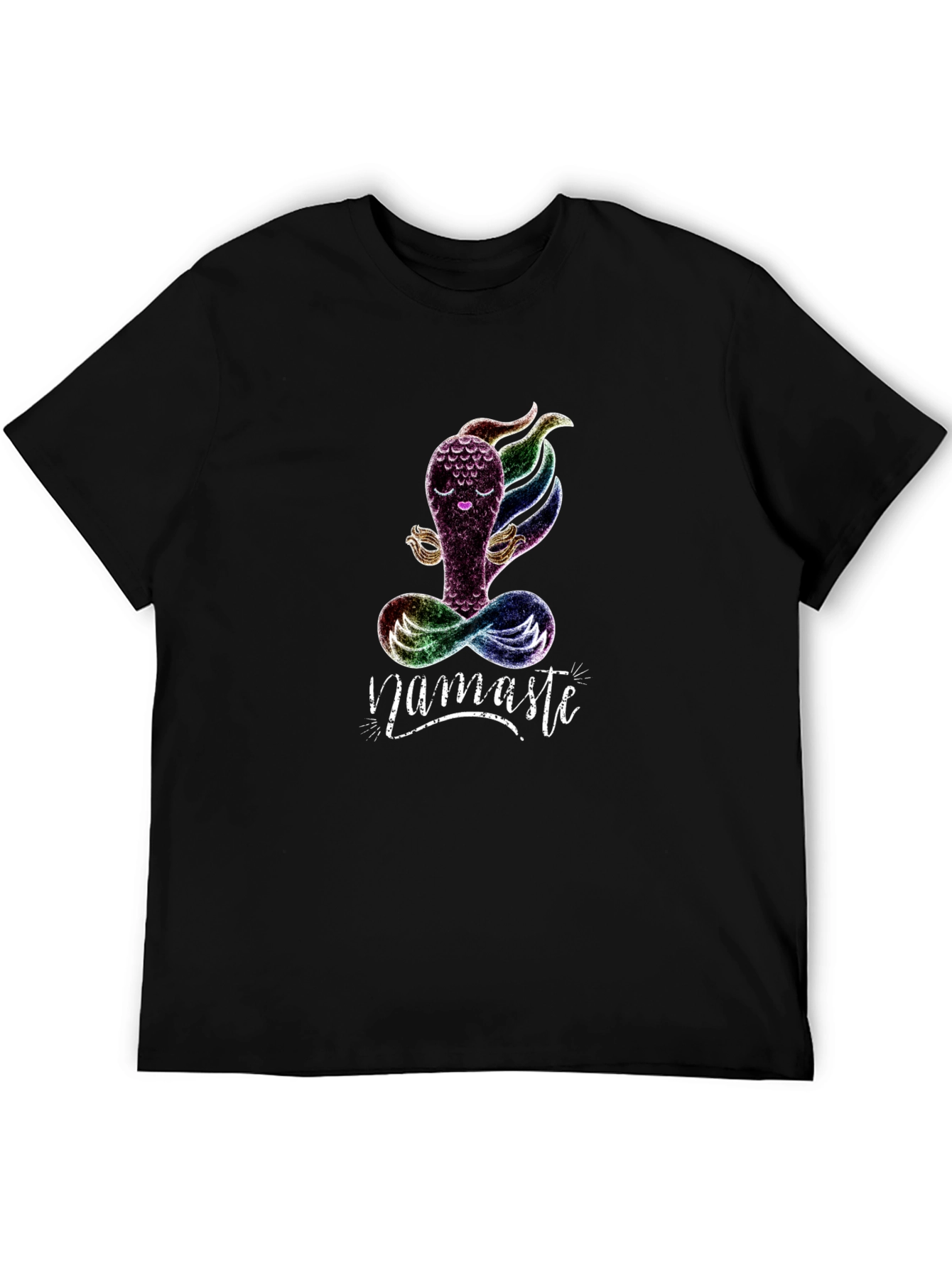 Black Namaste Yoga T-Shirt - Meditating Rainbow Creature view 5