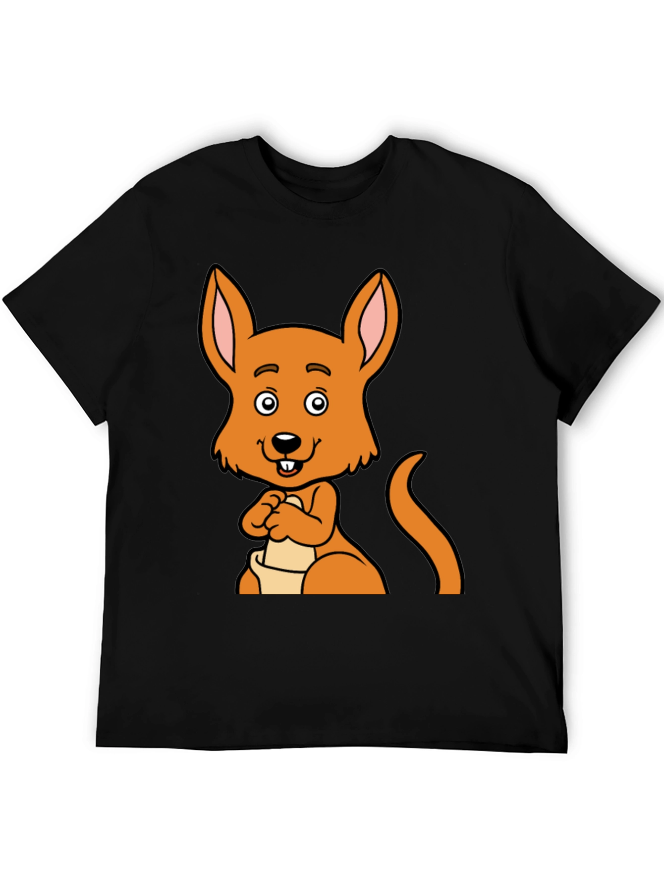 Black Cartoon Kangaroo Graphic Tee - Black Unisex T-Shirt view 5