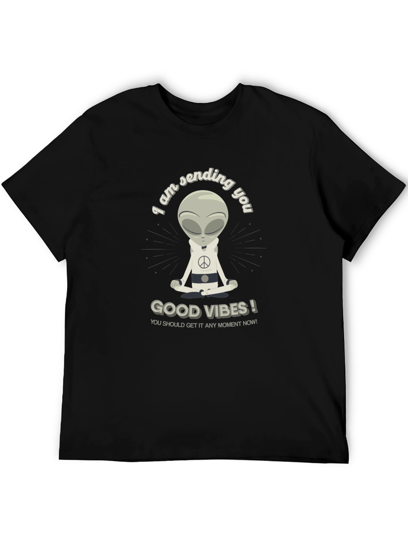 Black Alien Meditating Good Vibes Graphic T-Shirt view 5