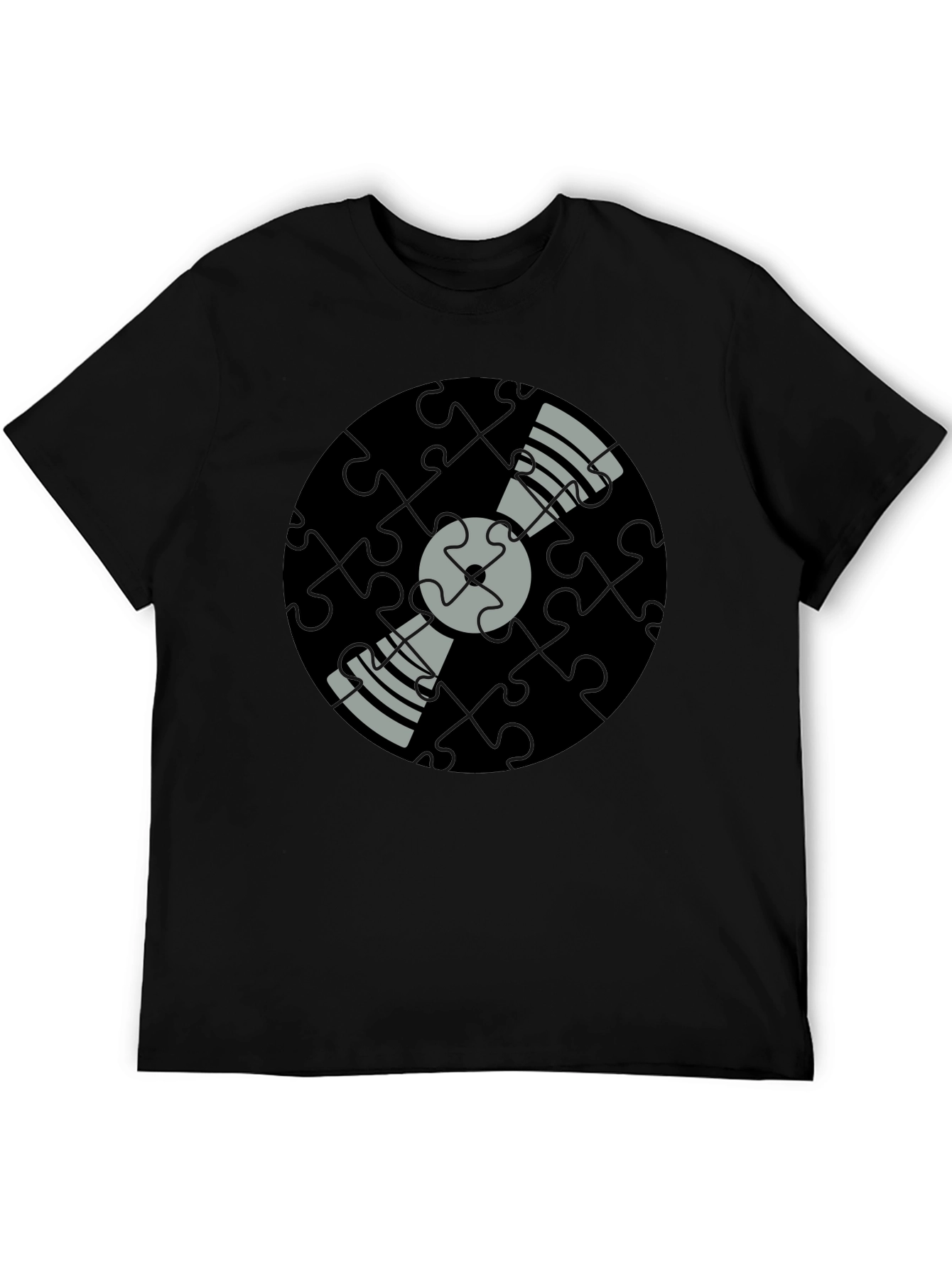 Black Puzzle Piece Vinyl Record Graphic Tee - Black view 5