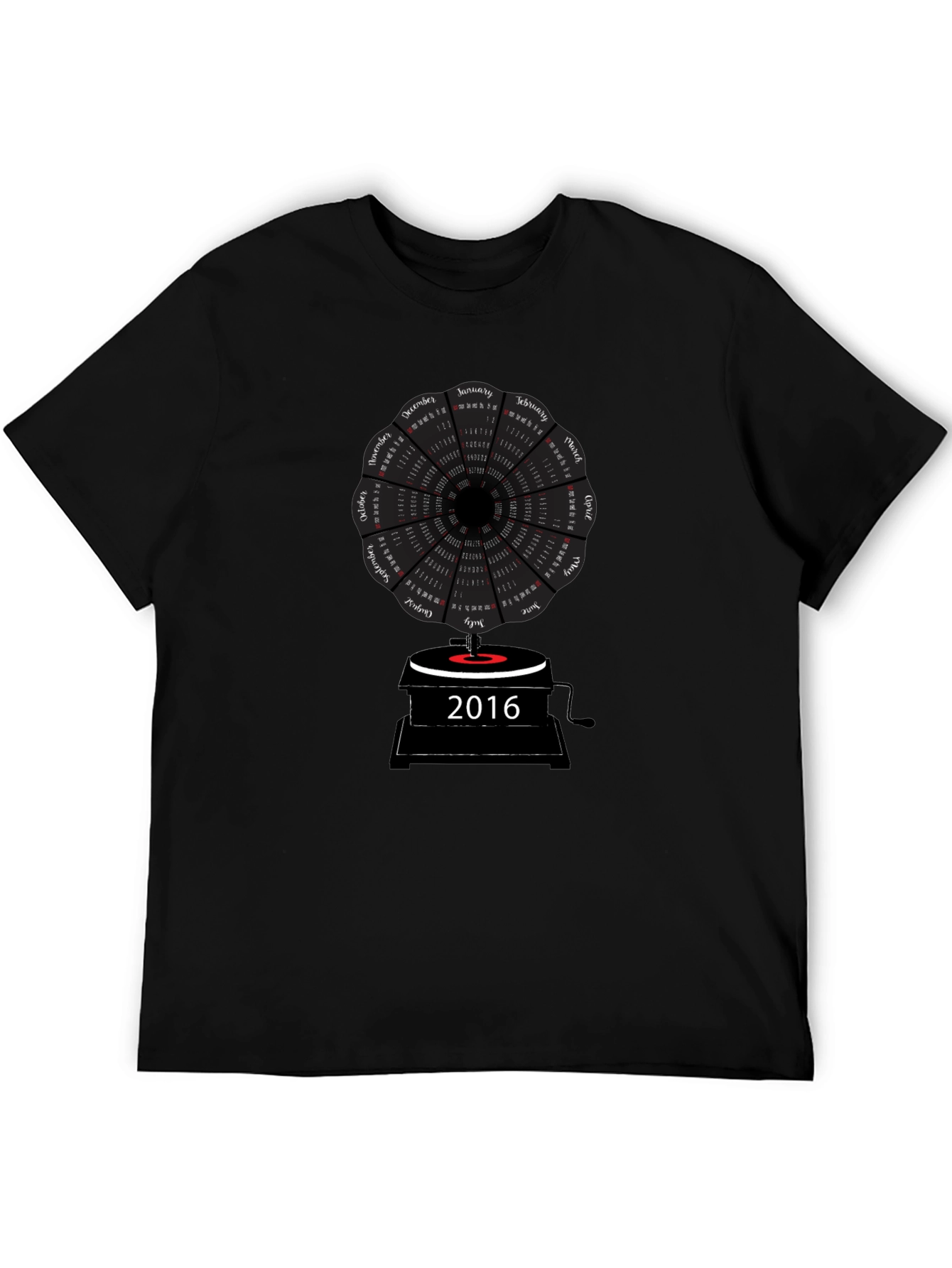 Black 2016 Calendar Turntable T-Shirt view 5