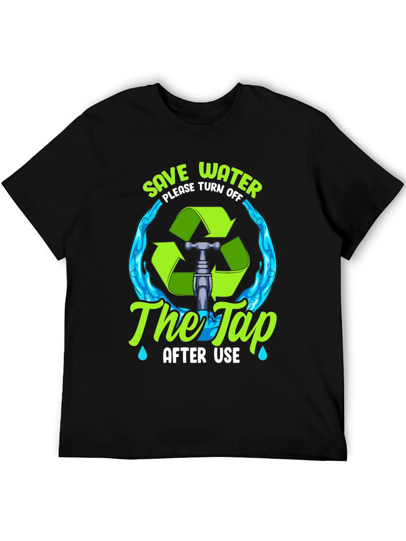 Black Save Water T-Shirt: Eco-Friendly Design view 5
