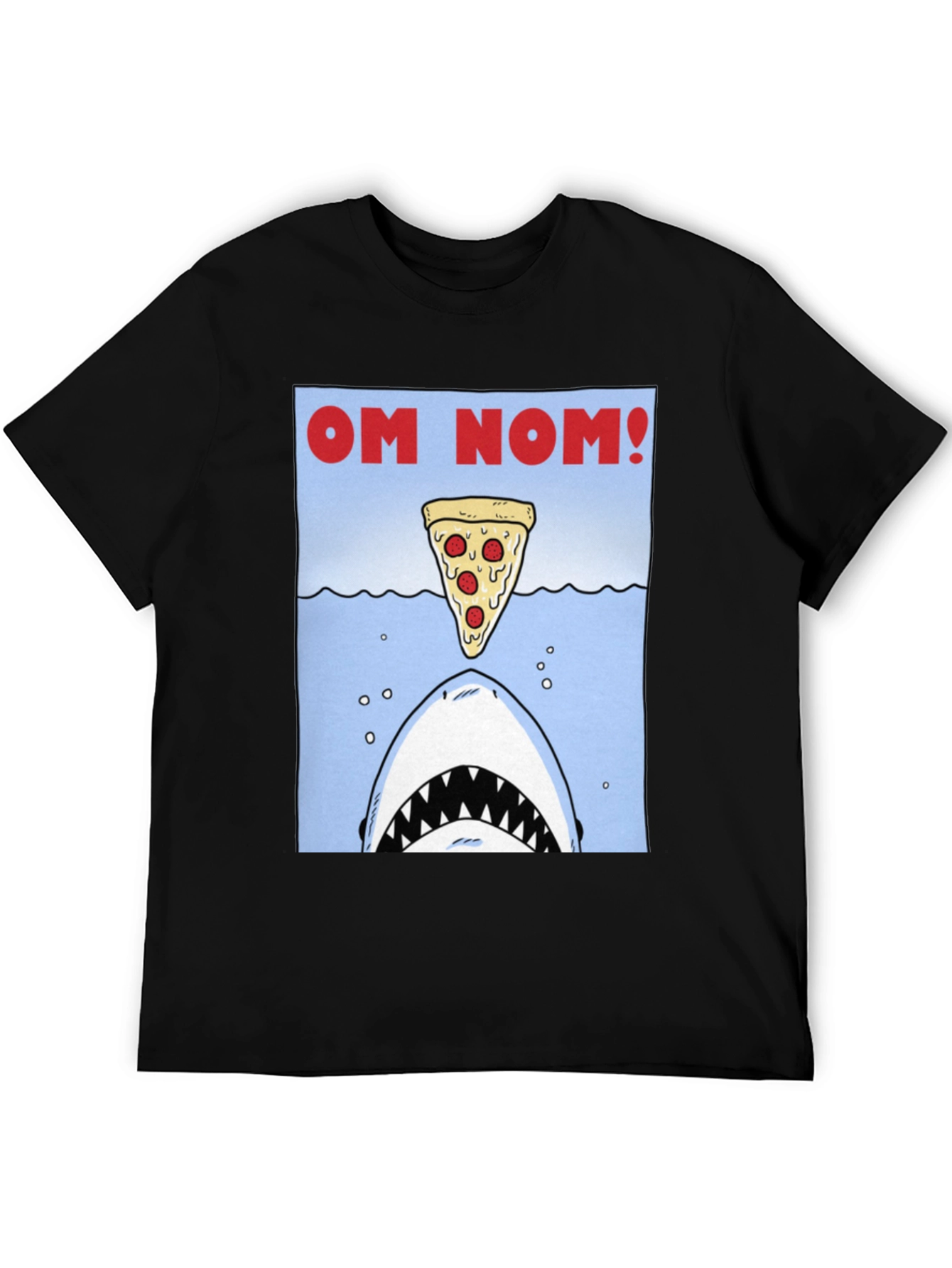Black Om Nom Pizza Shark T-Shirt - Funny Foodie Tee view 5