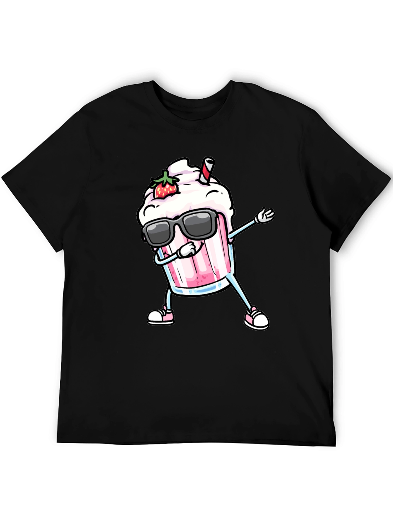 Black Cool Strawberry Milkshake Dabbing Graphic Tee view 5