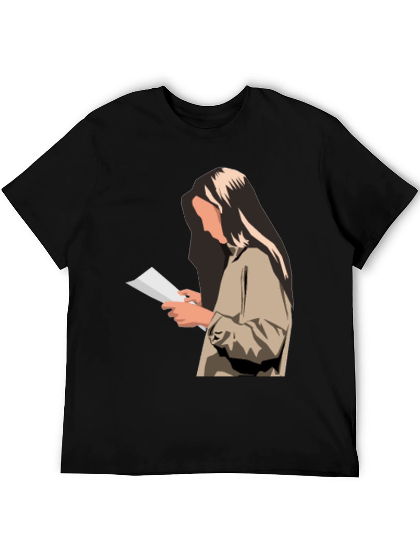 Black Stylish Graphic Print T-Shirt - Reading Woman Design view 5