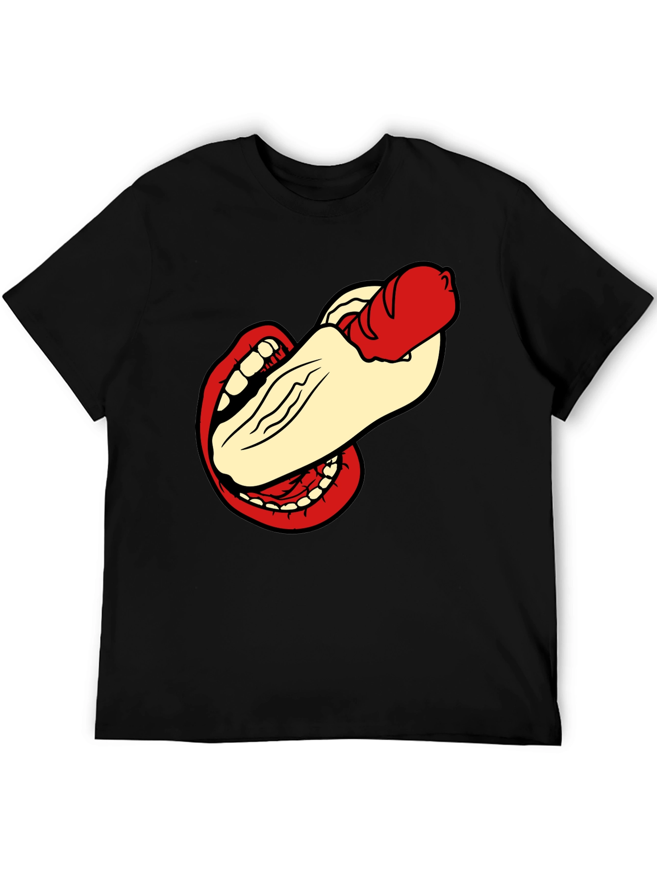 Black Humorous Hot Dog Bite Black T-Shirt view 5