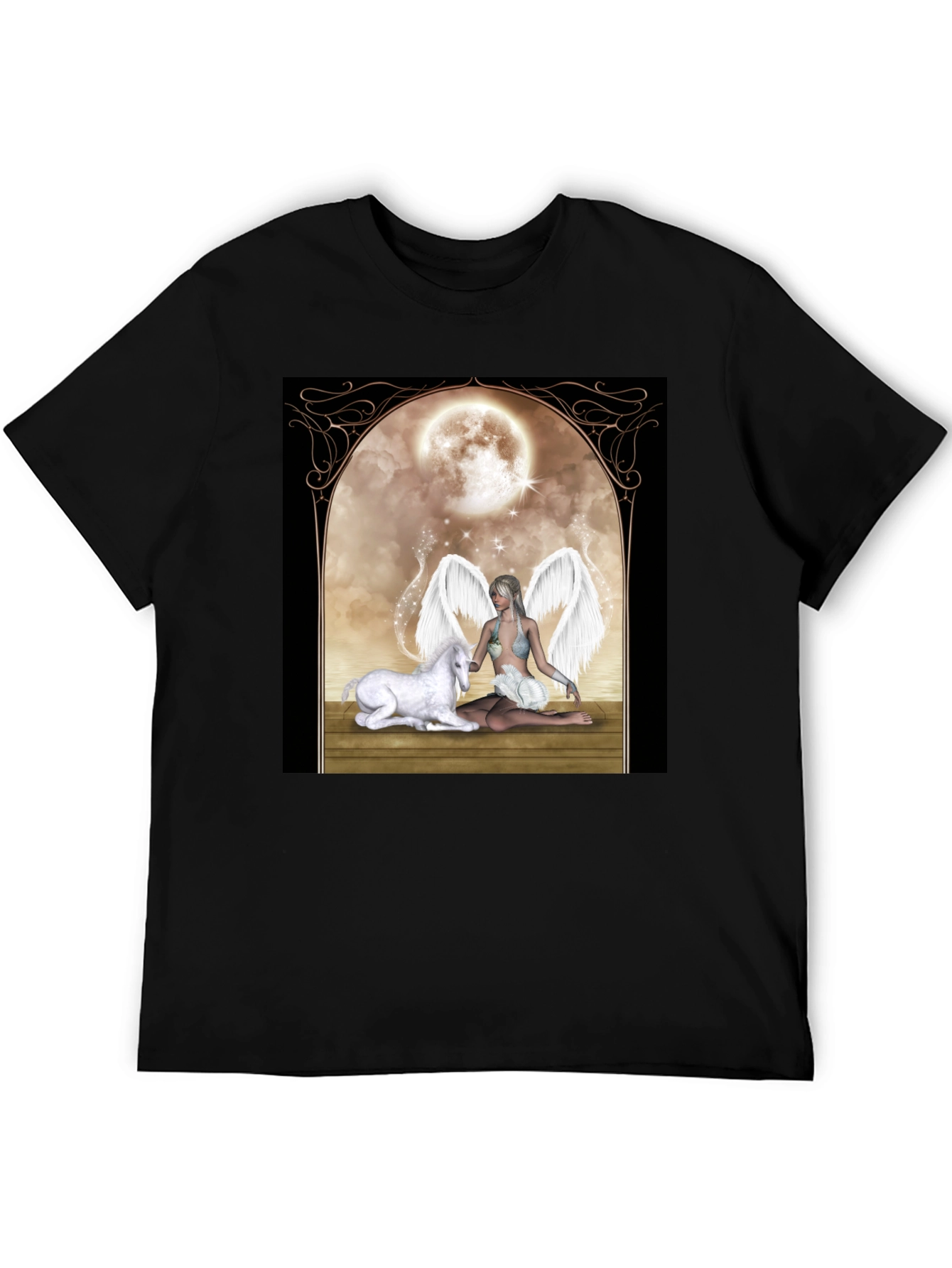 Black Fantasy Angel & Unicorn T-Shirt view 5