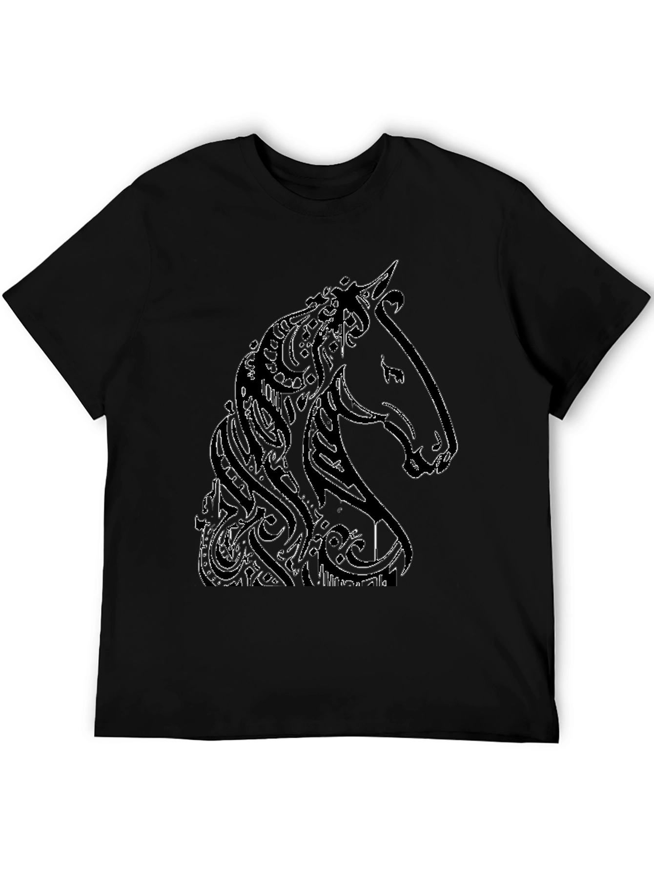 Black Abstract Horse Graphic Tee - Black view 5