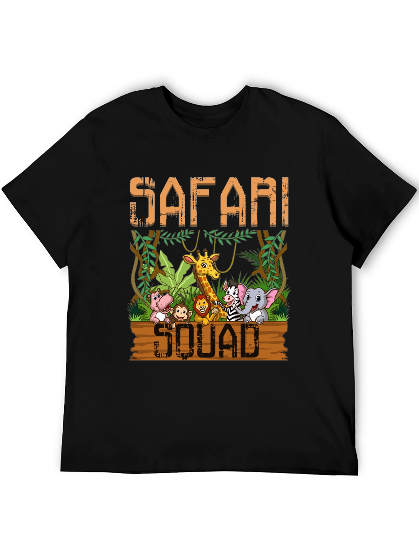 Black Safari Squad T-Shirt - Jungle Animal Cartoon view 5