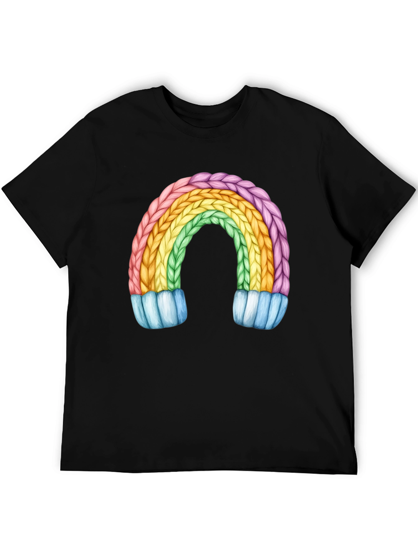 Black Rainbow Knit Design Black T-Shirt view 5
