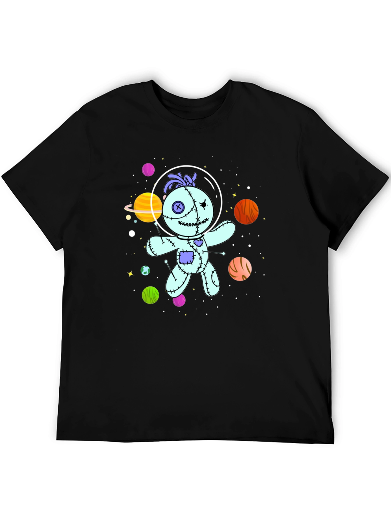 Black Astronaut Voodoo Doll T-Shirt - Unisex Black Tee view 5