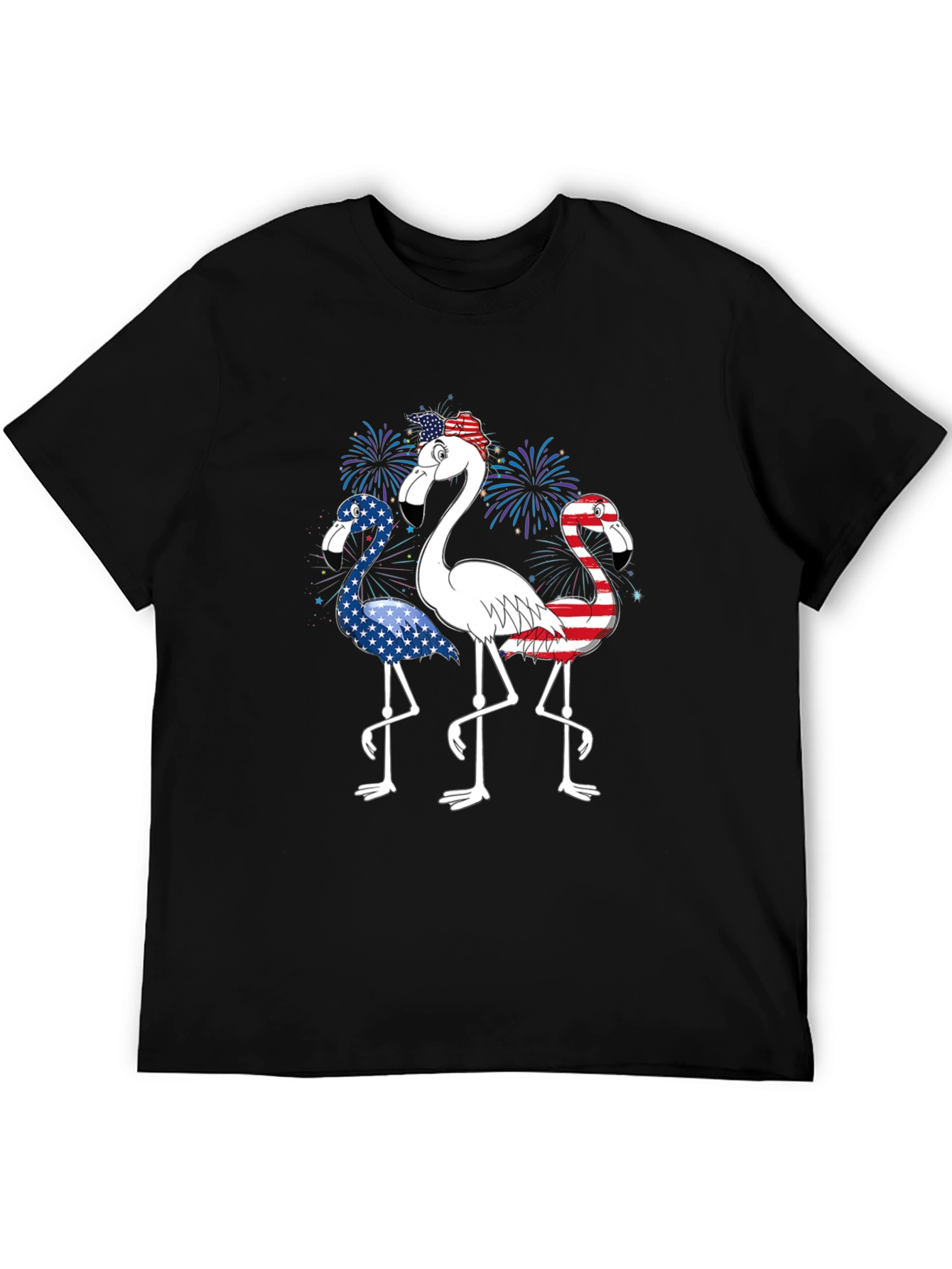 Black Patriotic Flamingo Graphic Tee - USA Flag Design view 5