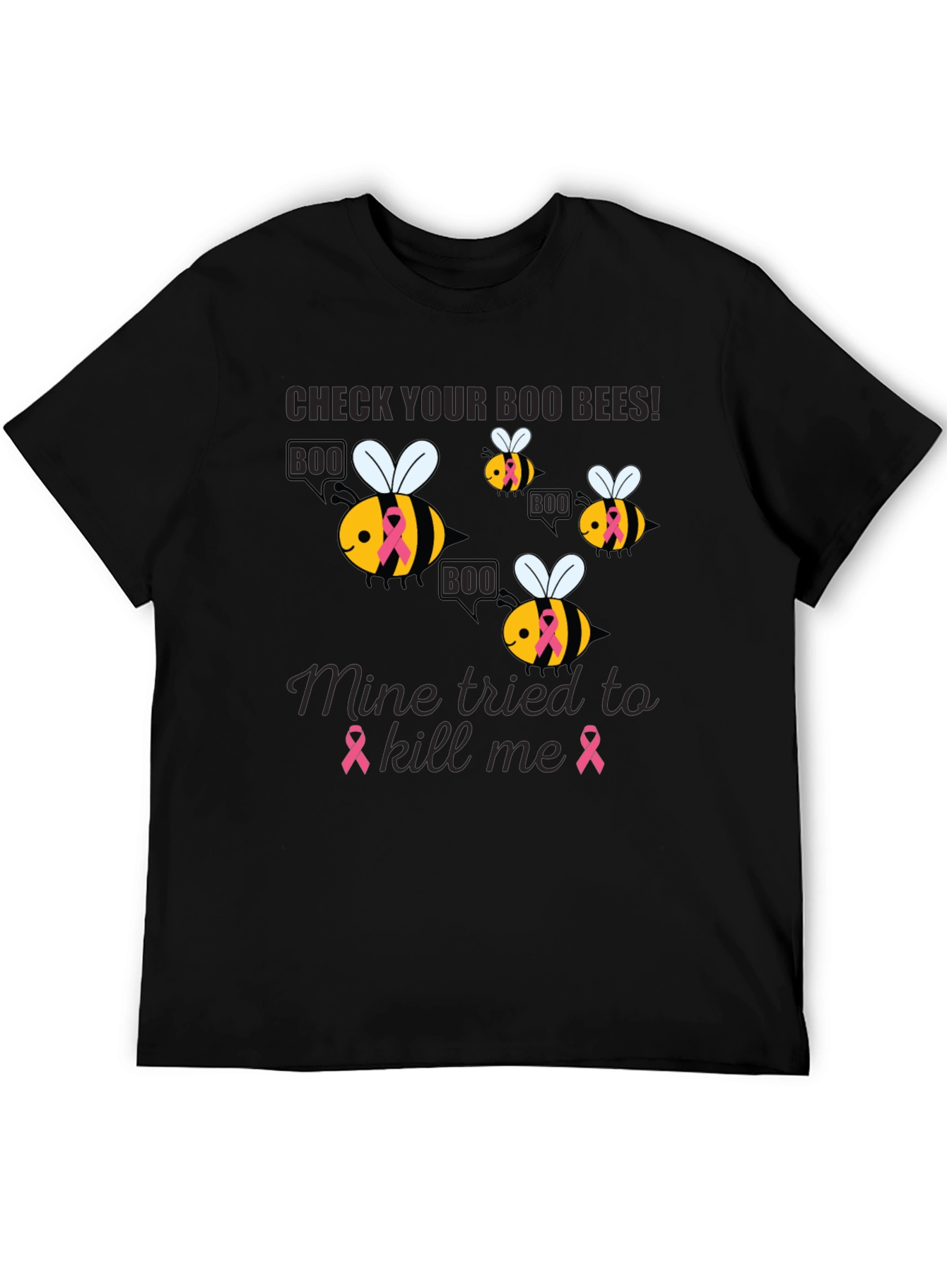 Black Boo Bees Breast Cancer Awareness T-Shirt view 5