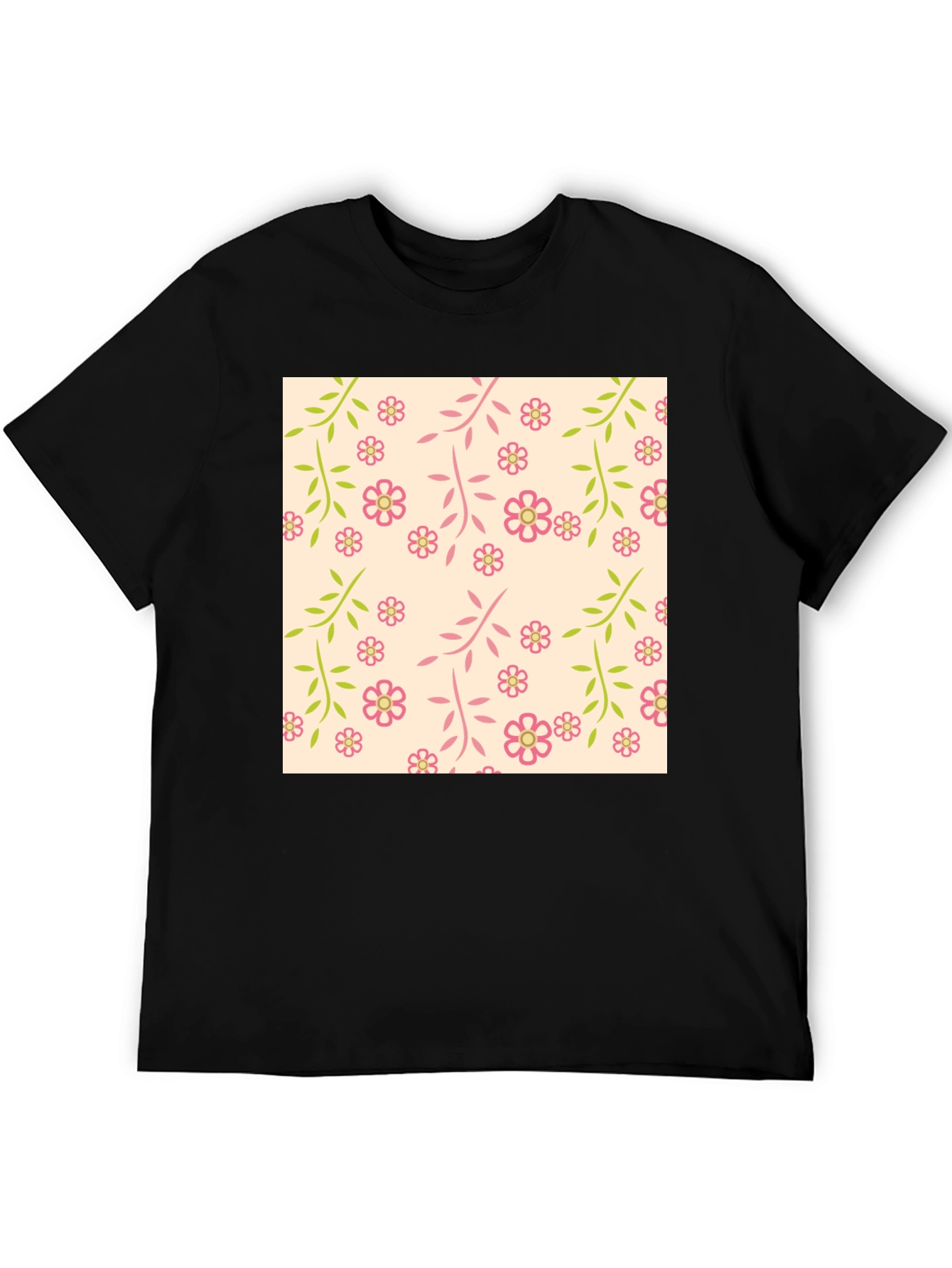 Black Floral Pattern Black T-Shirt view 5