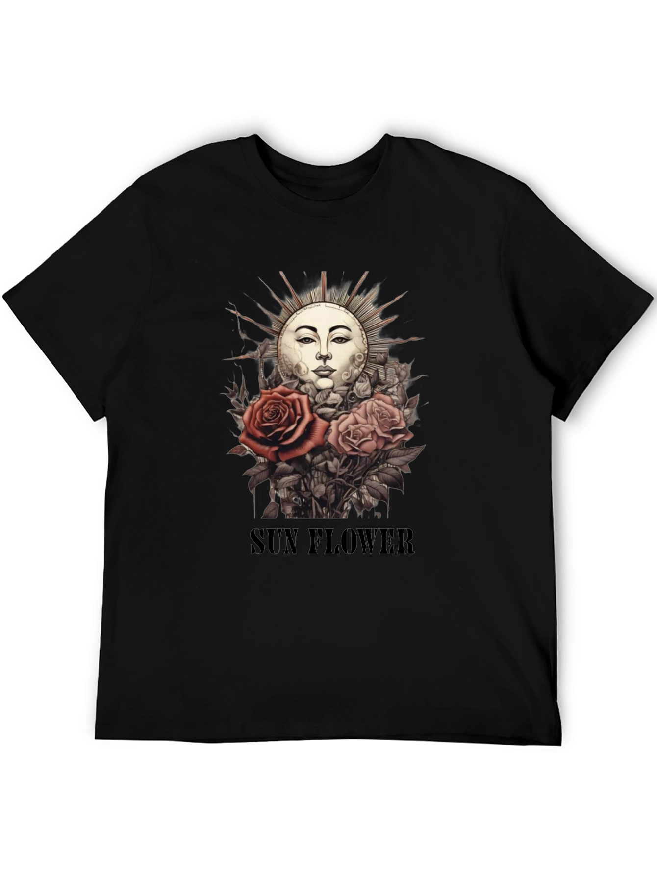 Black Sun Flower Graphic T-Shirt - Unique Design view 5