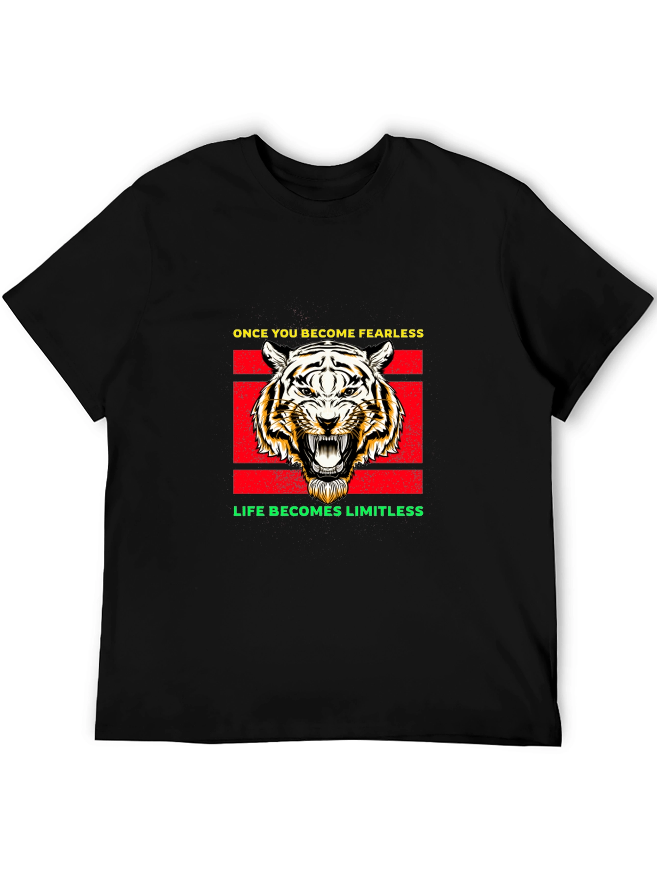 Black Fearless Tiger Graphic Tee - Black Cotton Blend view 5