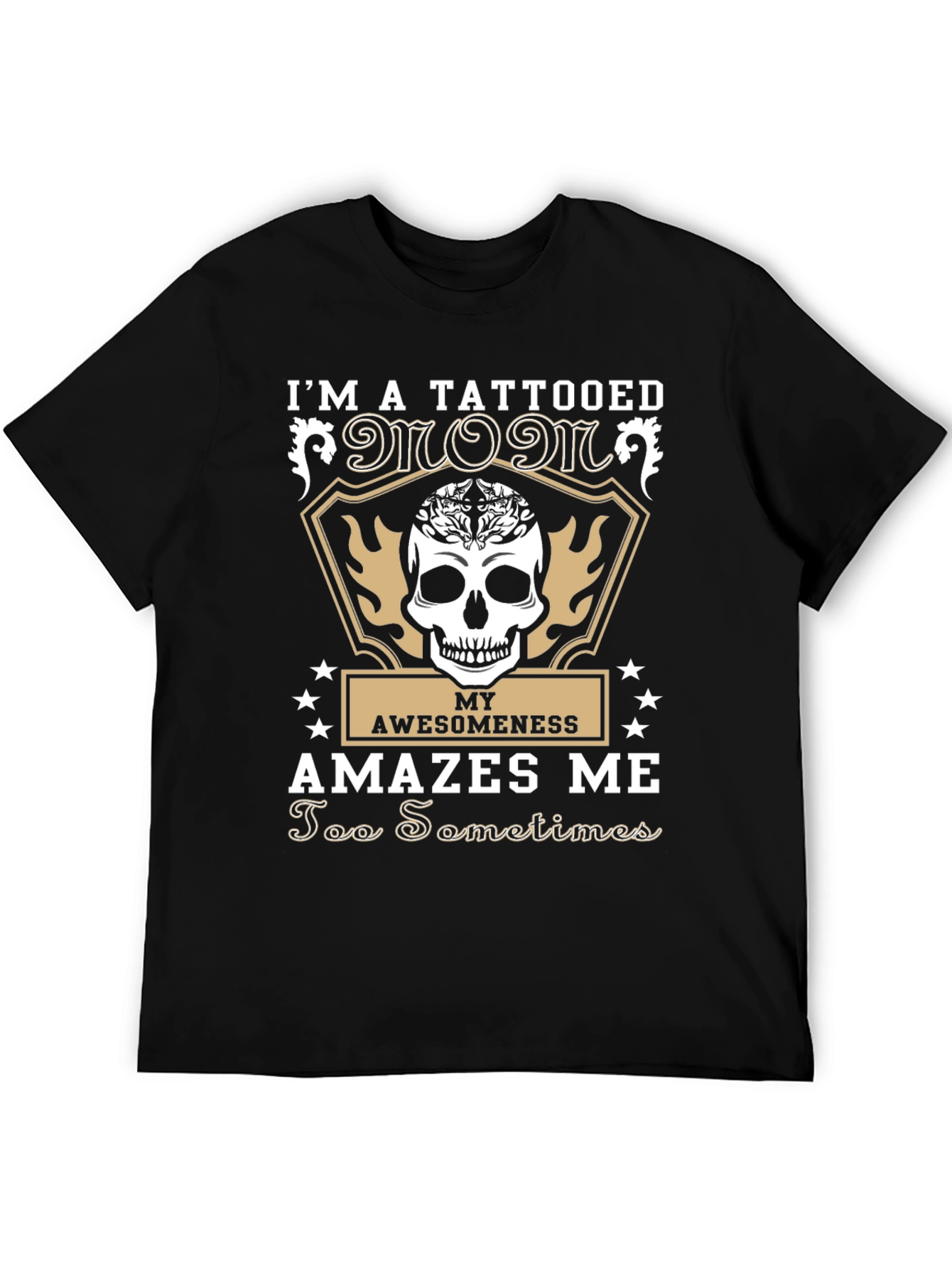 Black Tattooed Mom Graphic Tee - Skull & Awesomeness Design view 5