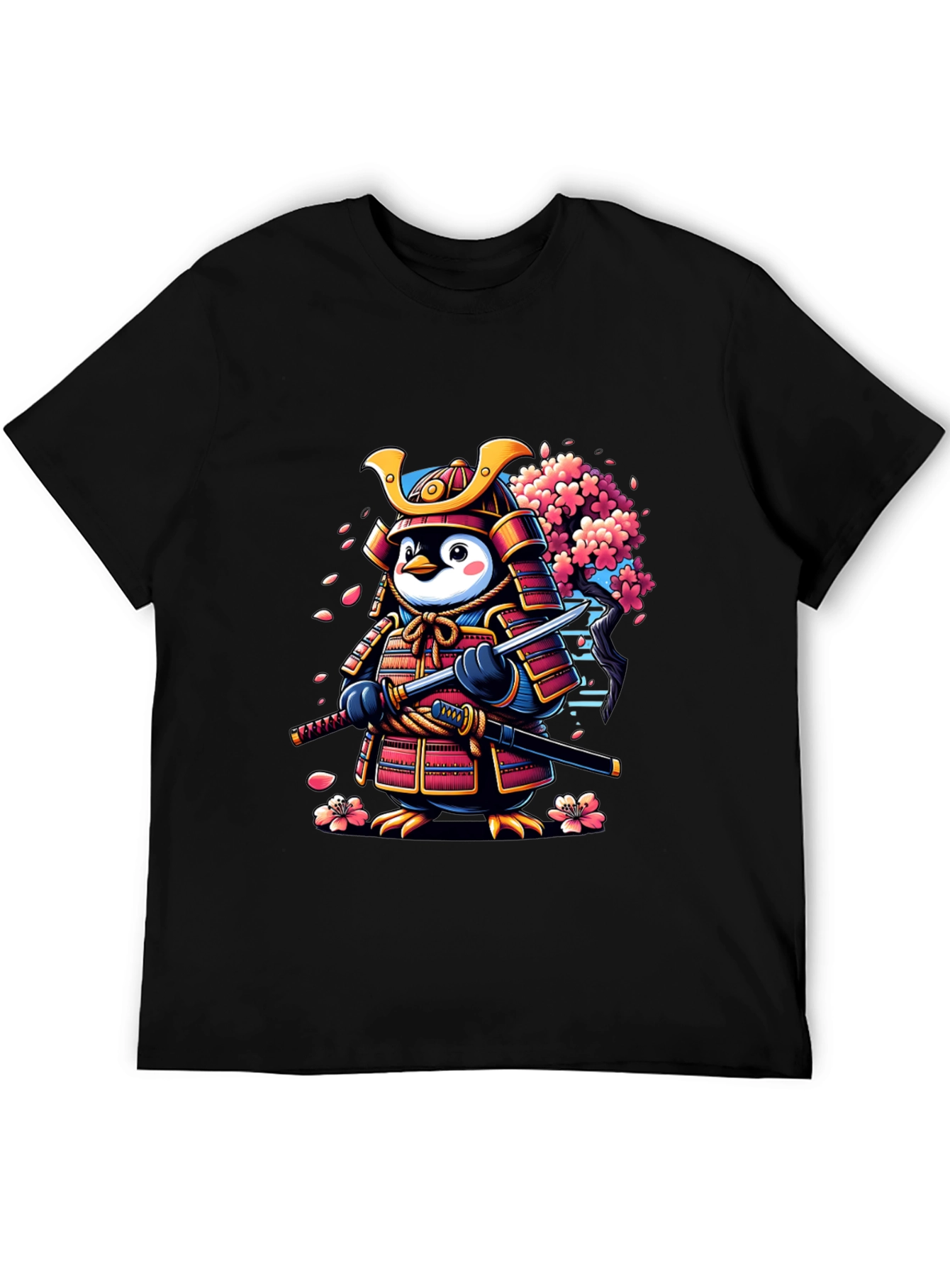 Black Samurai Penguin Graphic Tee - Unique Cartoon Style view 5