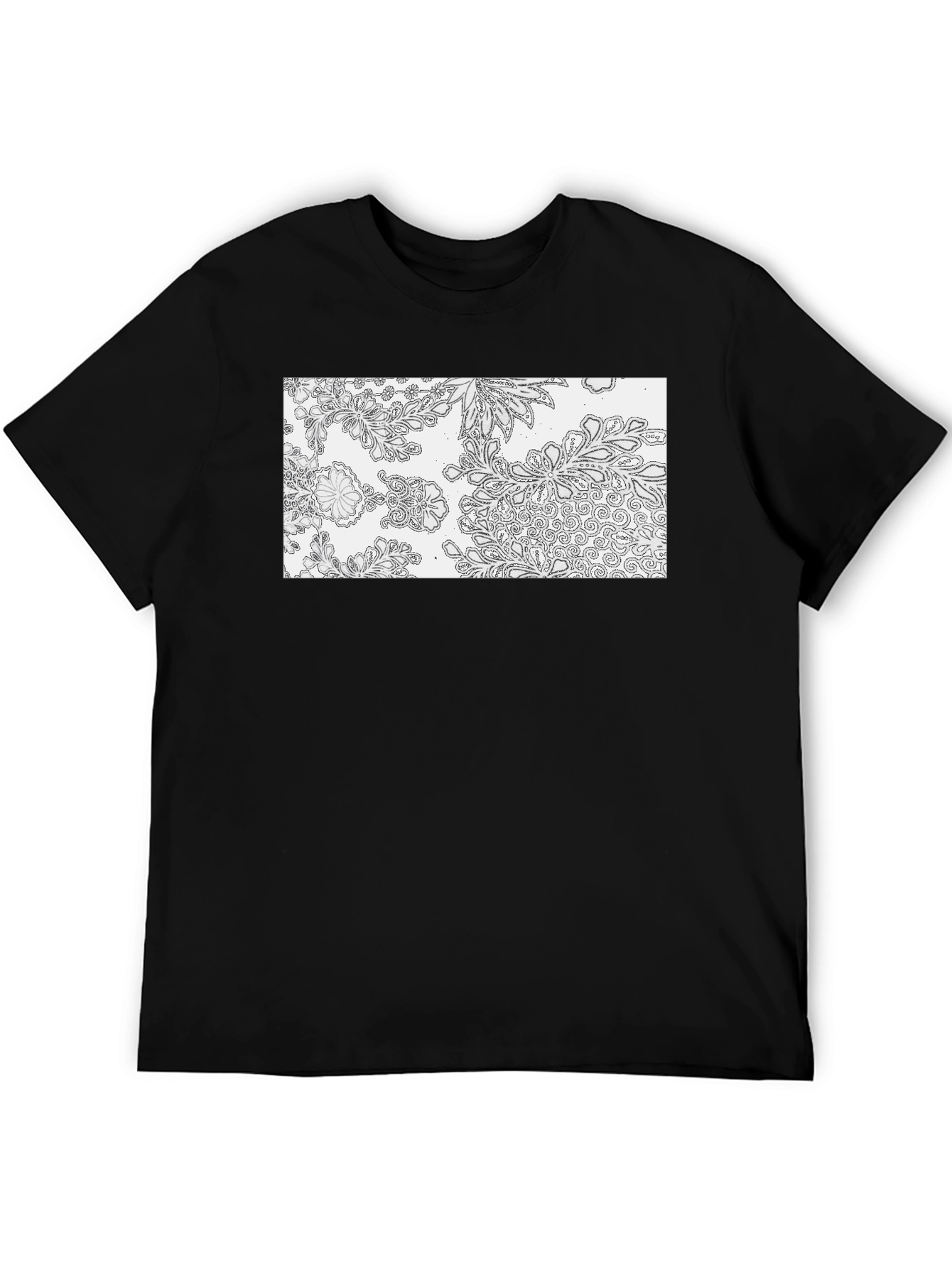 Black Floral Pattern Black Cotton Tee view 5