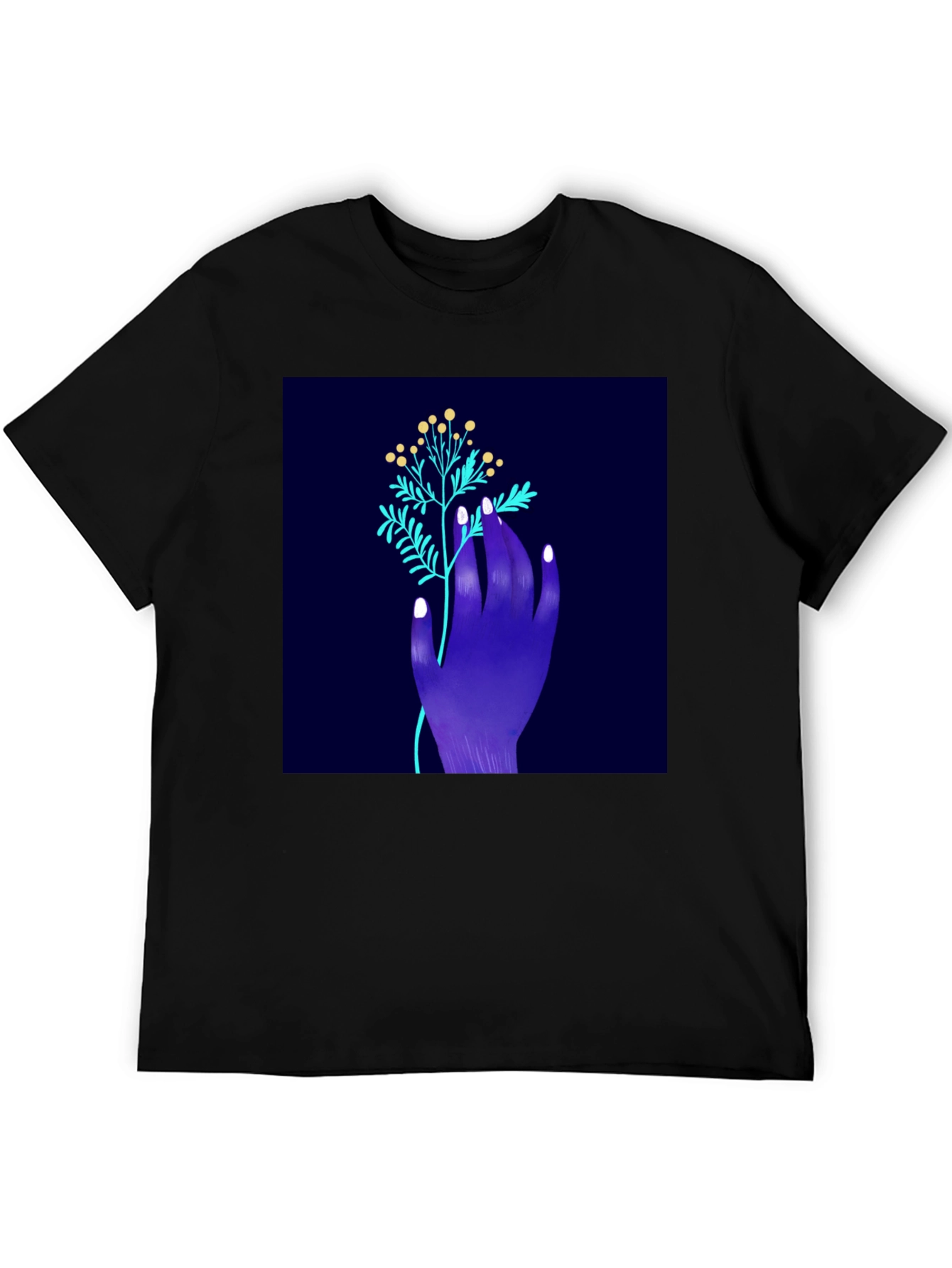 Black Botanical Hand Graphic Tee - Modern Art Shirt view 5