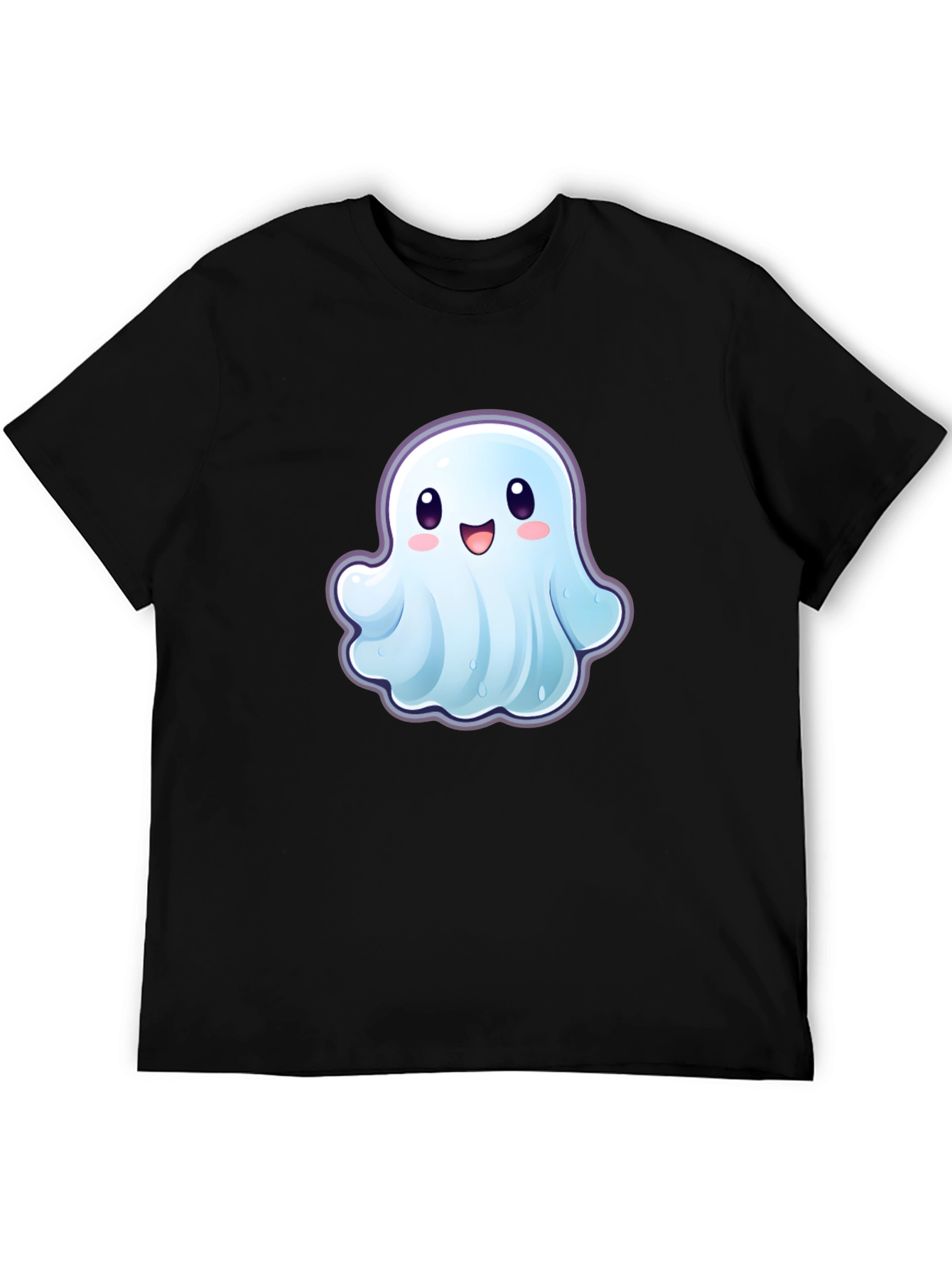 Black Cute Ghost Graphic T-Shirt - Black Cotton Tee view 5