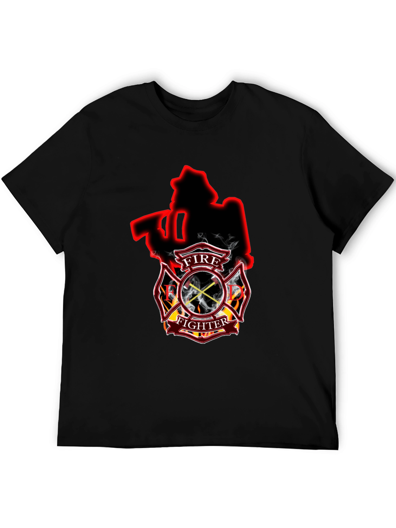 Black Firefighter Axe Shield Black T-Shirt view 5