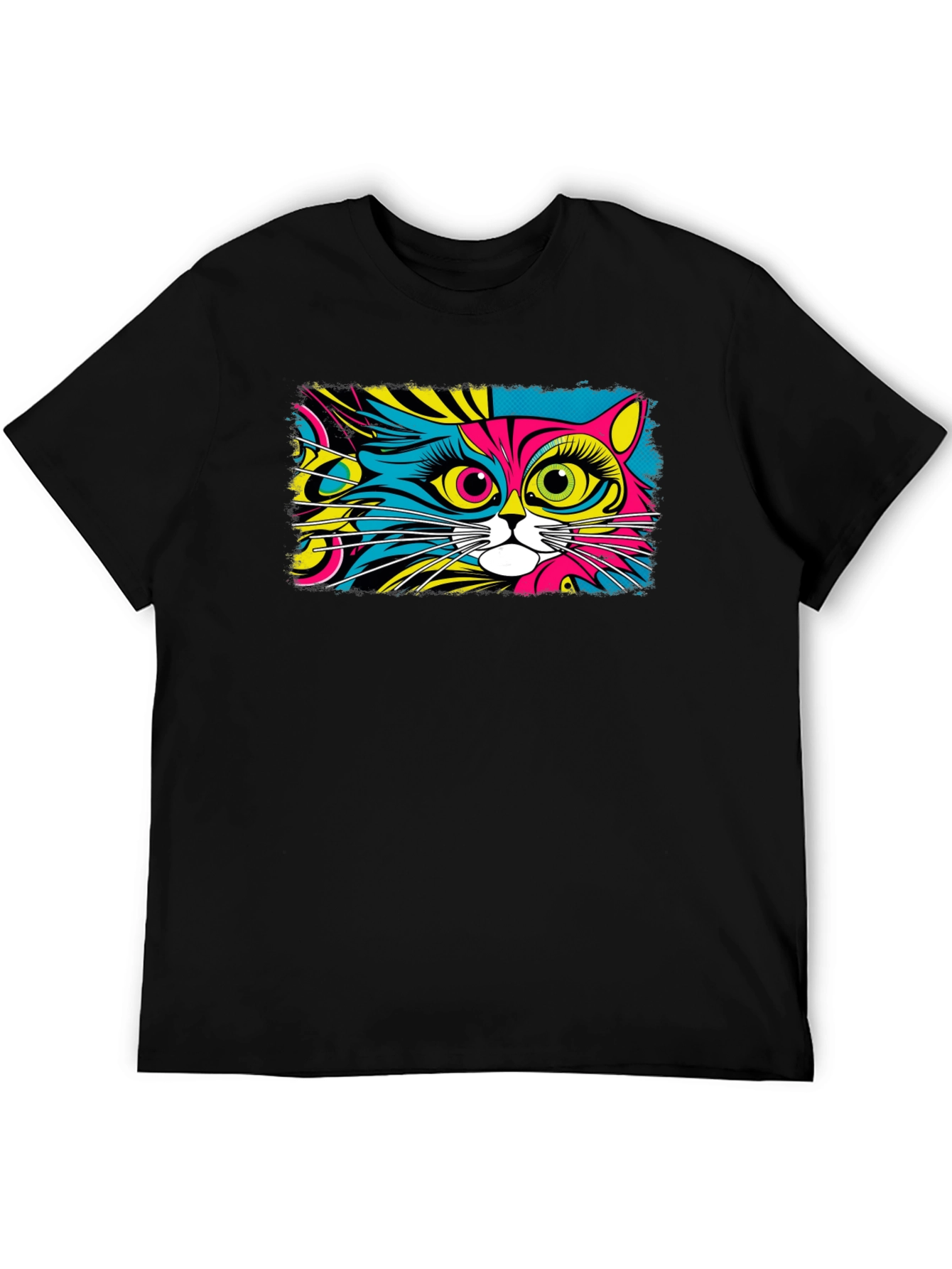 Black Psychedelic Cat Graphic Black T-Shirt view 5