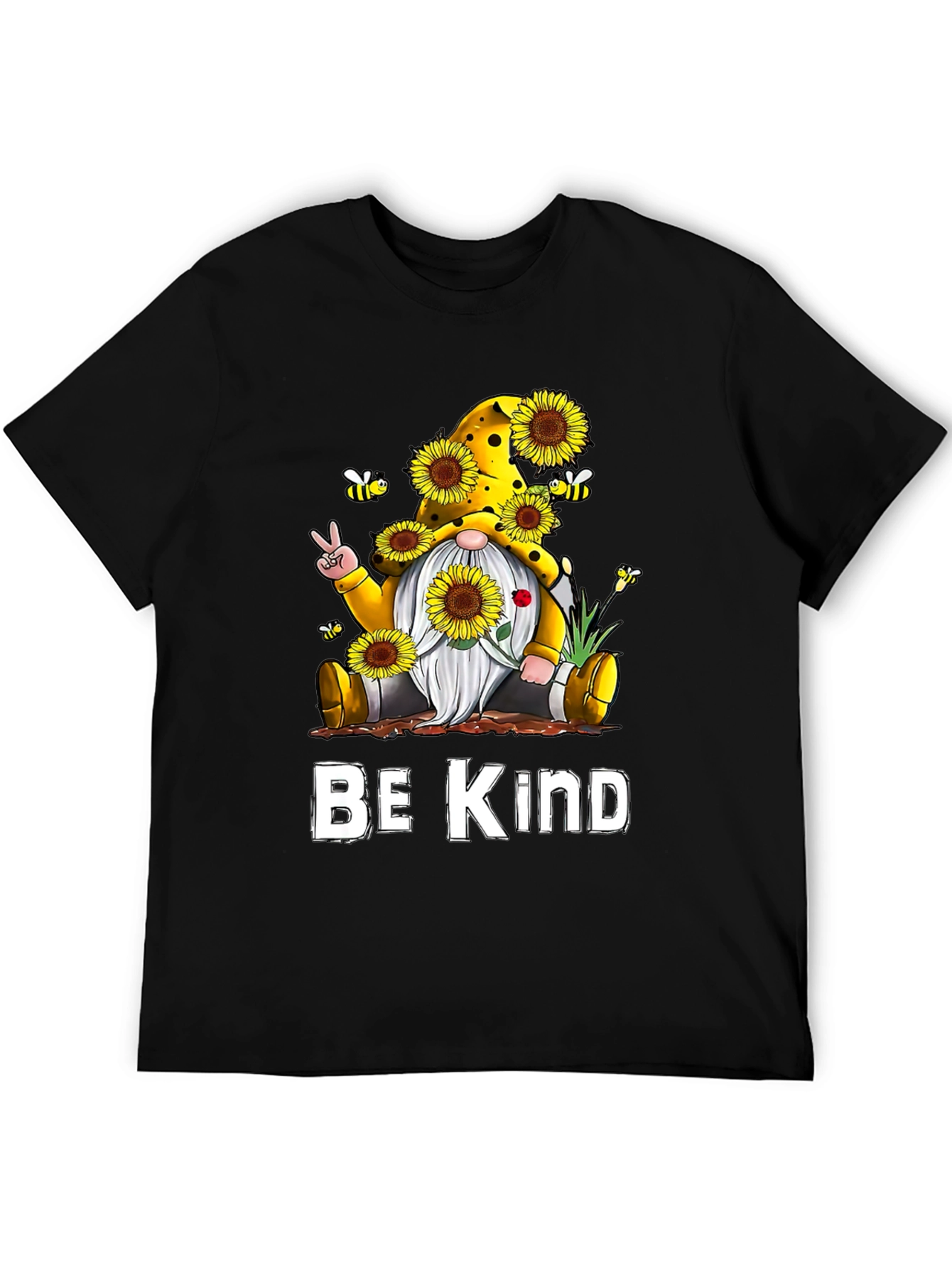 Black Be Kind Gnome Sunflower Graphic Tee view 5