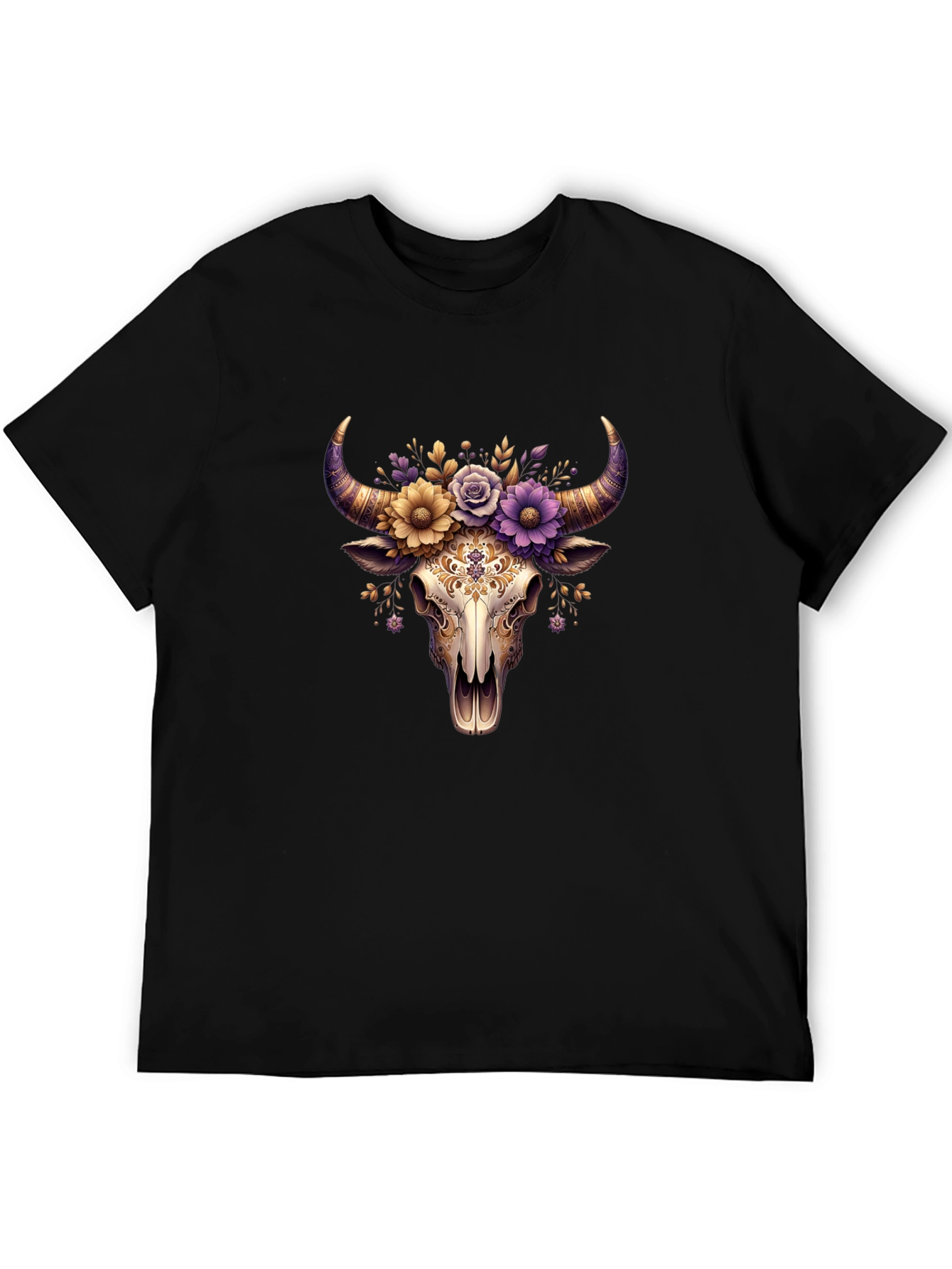 Black Floral Bull Skull Graphic Tee view 5
