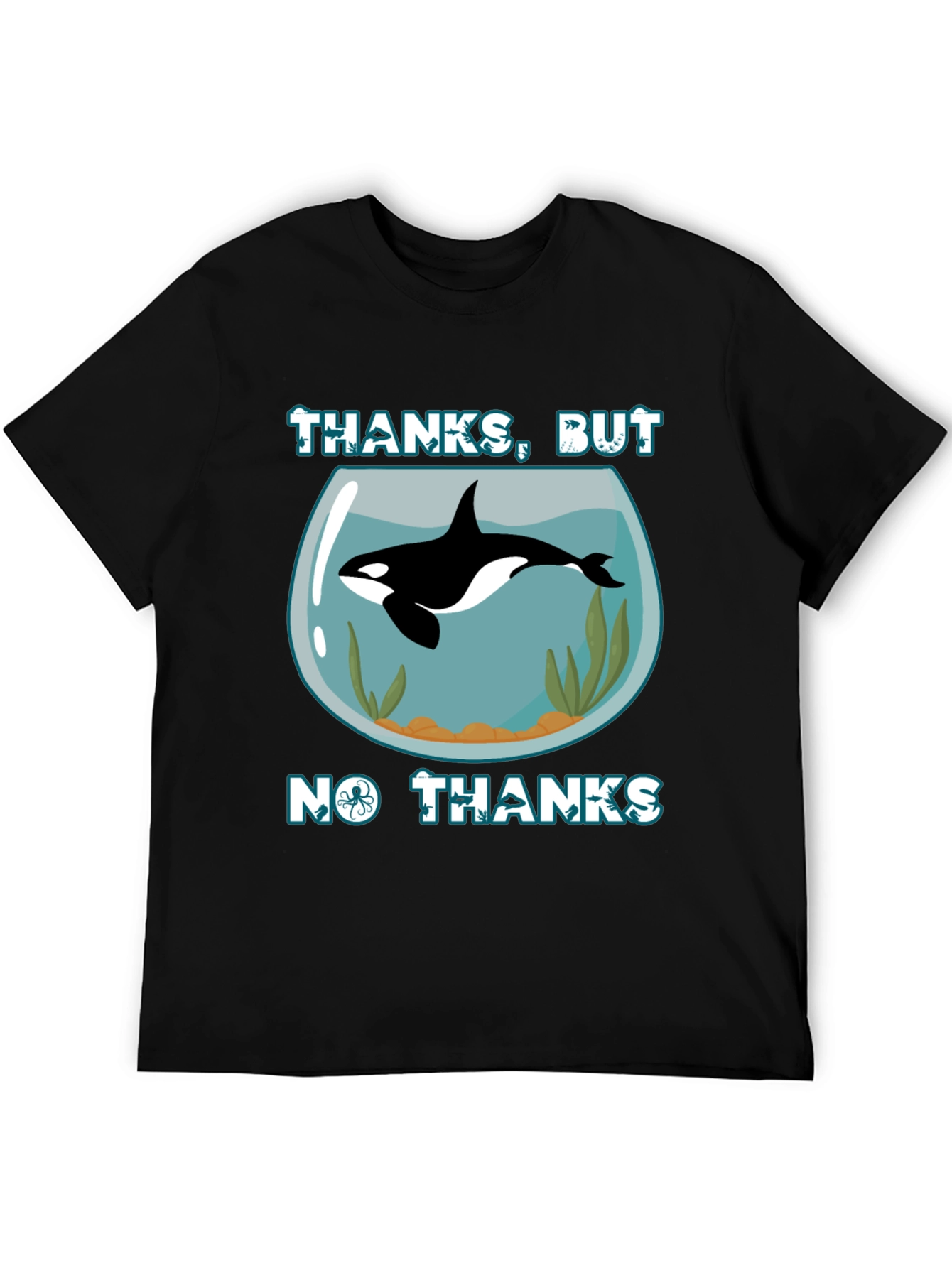 Black Humorous Orca Aquarium Graphic T-Shirt view 5