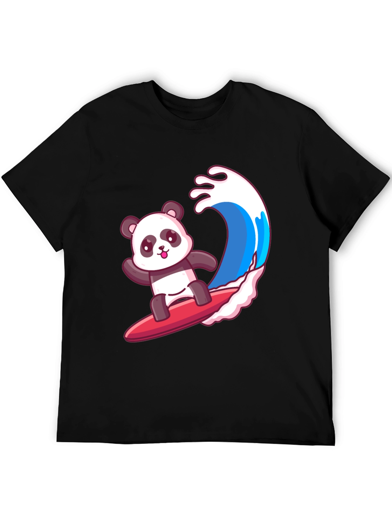 Black Surfing Panda Graphic Tee - Black Cotton Shirt view 5