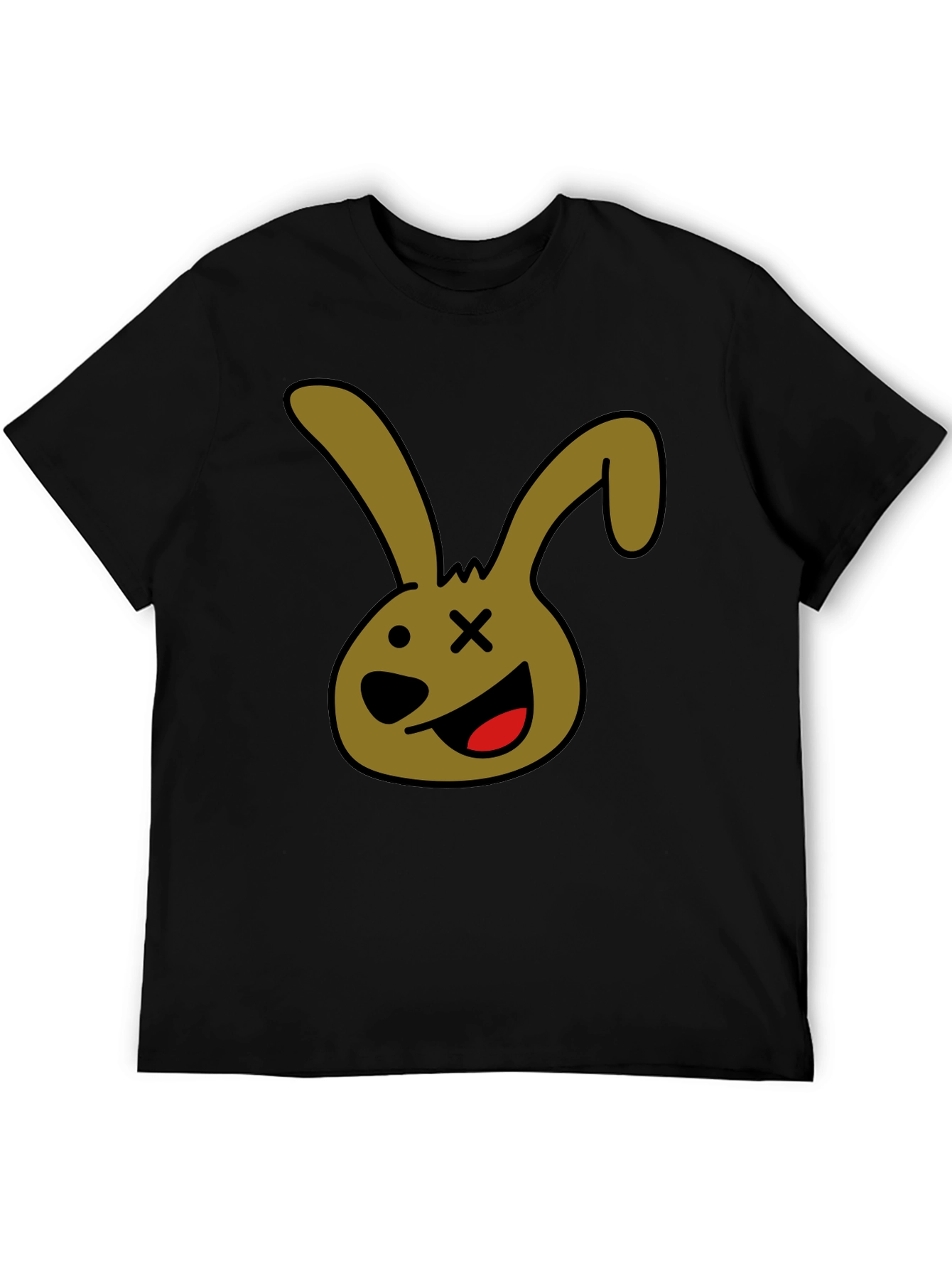 Black Cartoon Bunny Graphic Tee - Black Unisex T-Shirt view 5