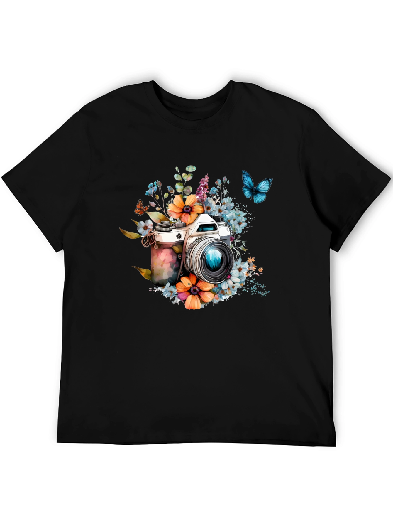 Floral Camera Black T-Shirt - 5