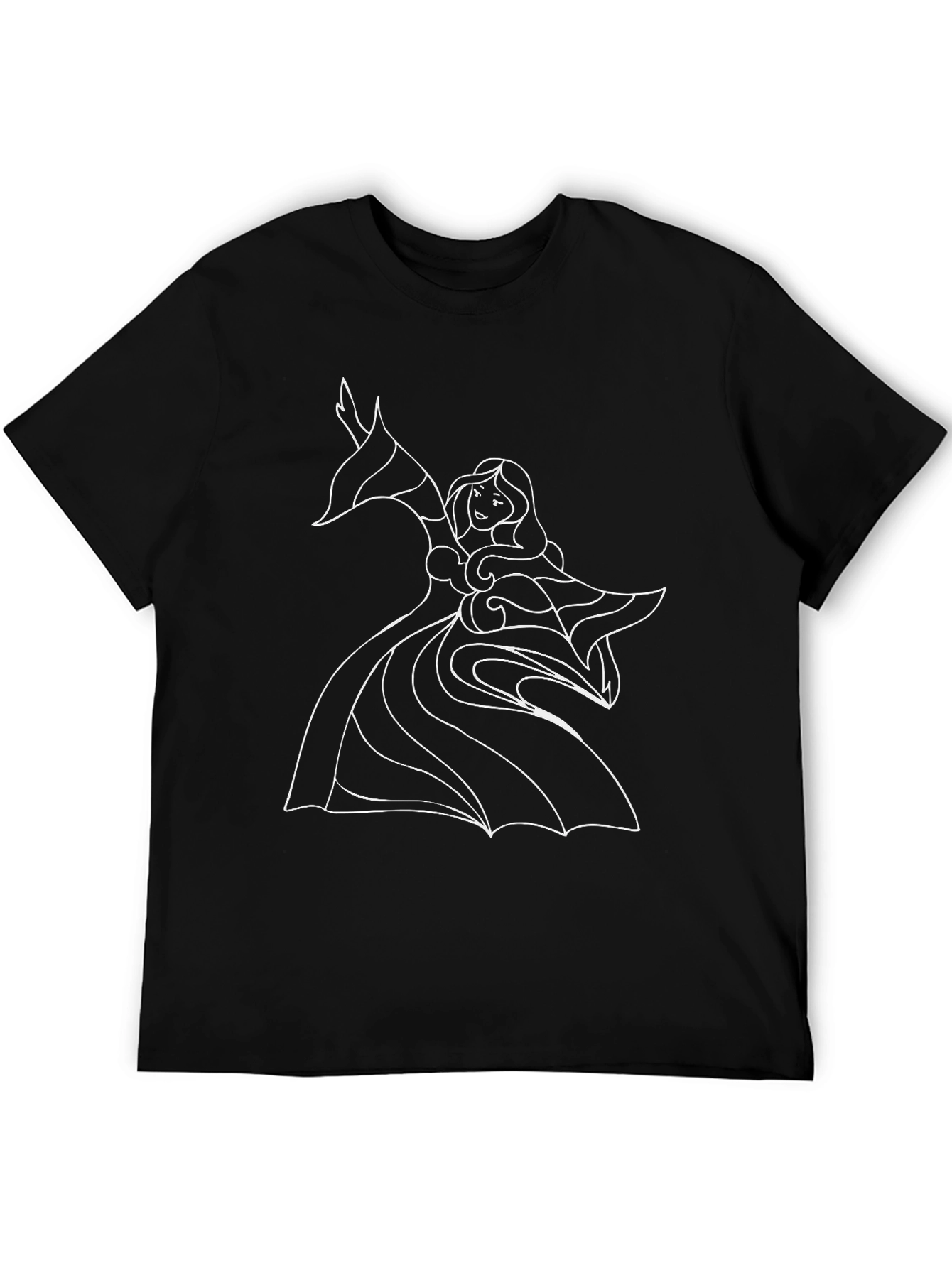 Black Elegant Black T-Shirt with Stylized Dancer Design view 5