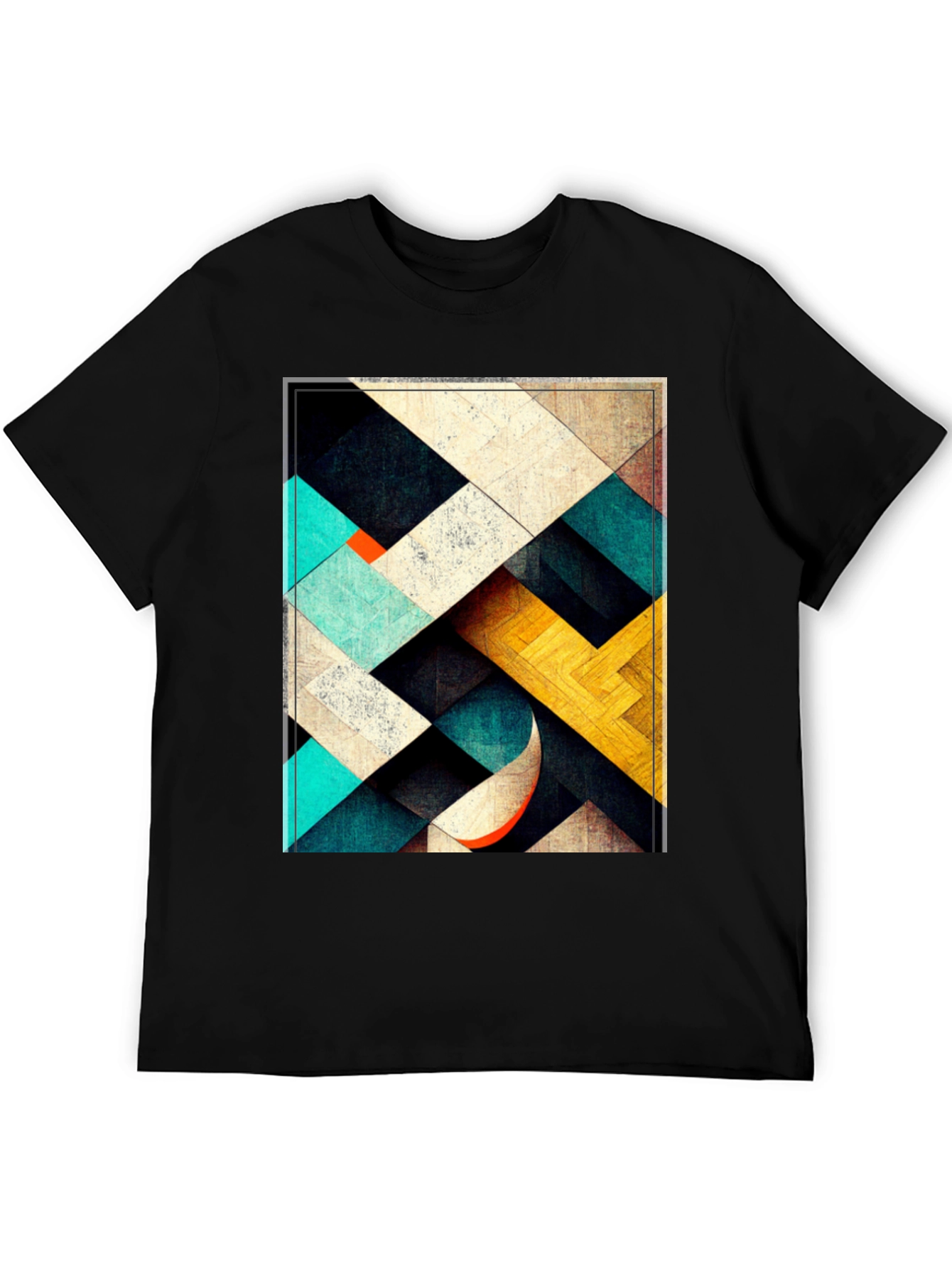 Black Geometric Patterned Black T-Shirt view 5