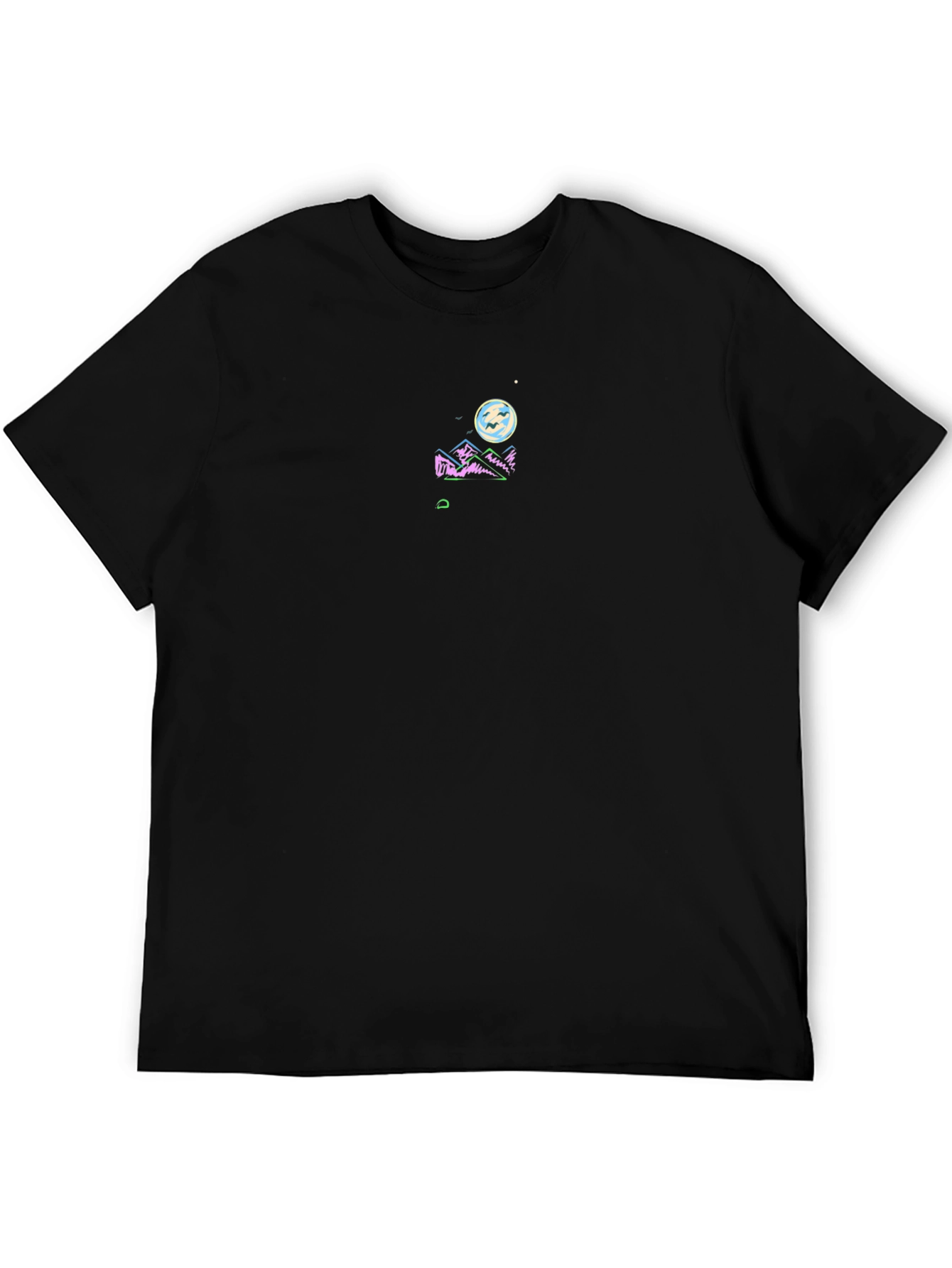 Black Retro Vaporwave Moonscape Black T-Shirt view 5