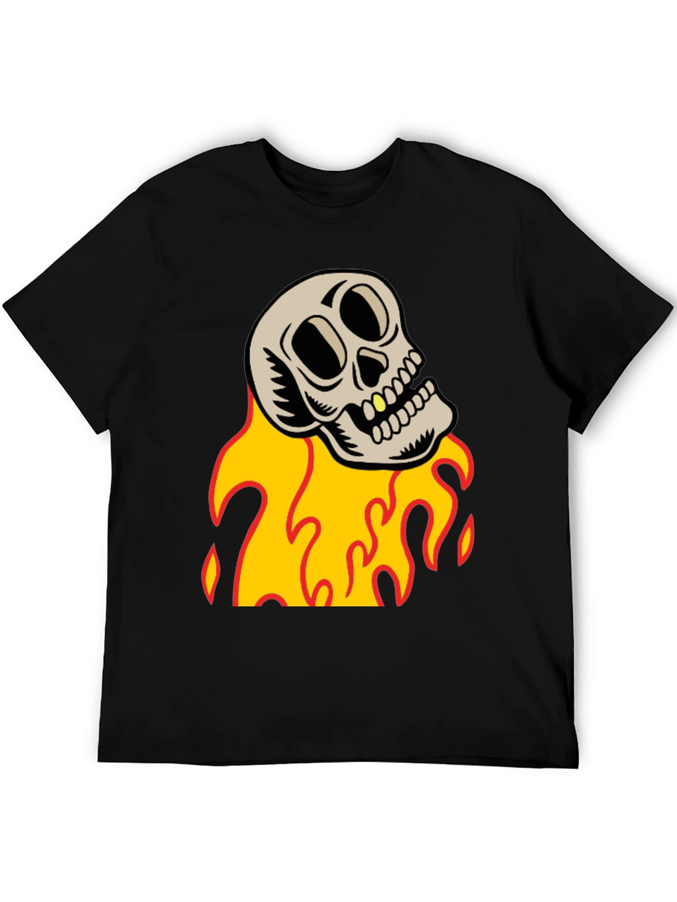 Black Skull on Fire Graphic Tee - Black Cotton T-Shirt view 5
