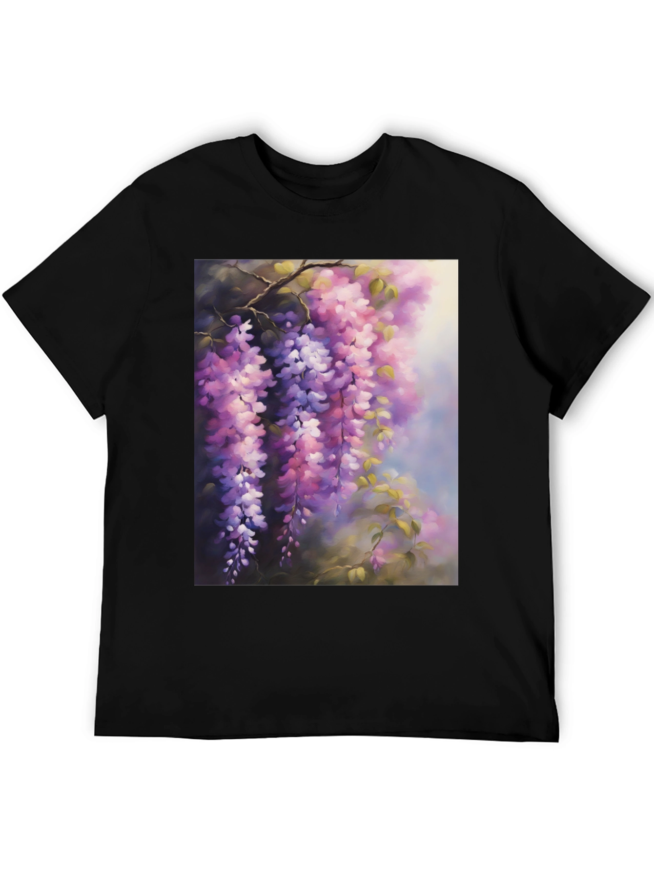 Black Floral Wisteria Print Black T-Shirt view 5