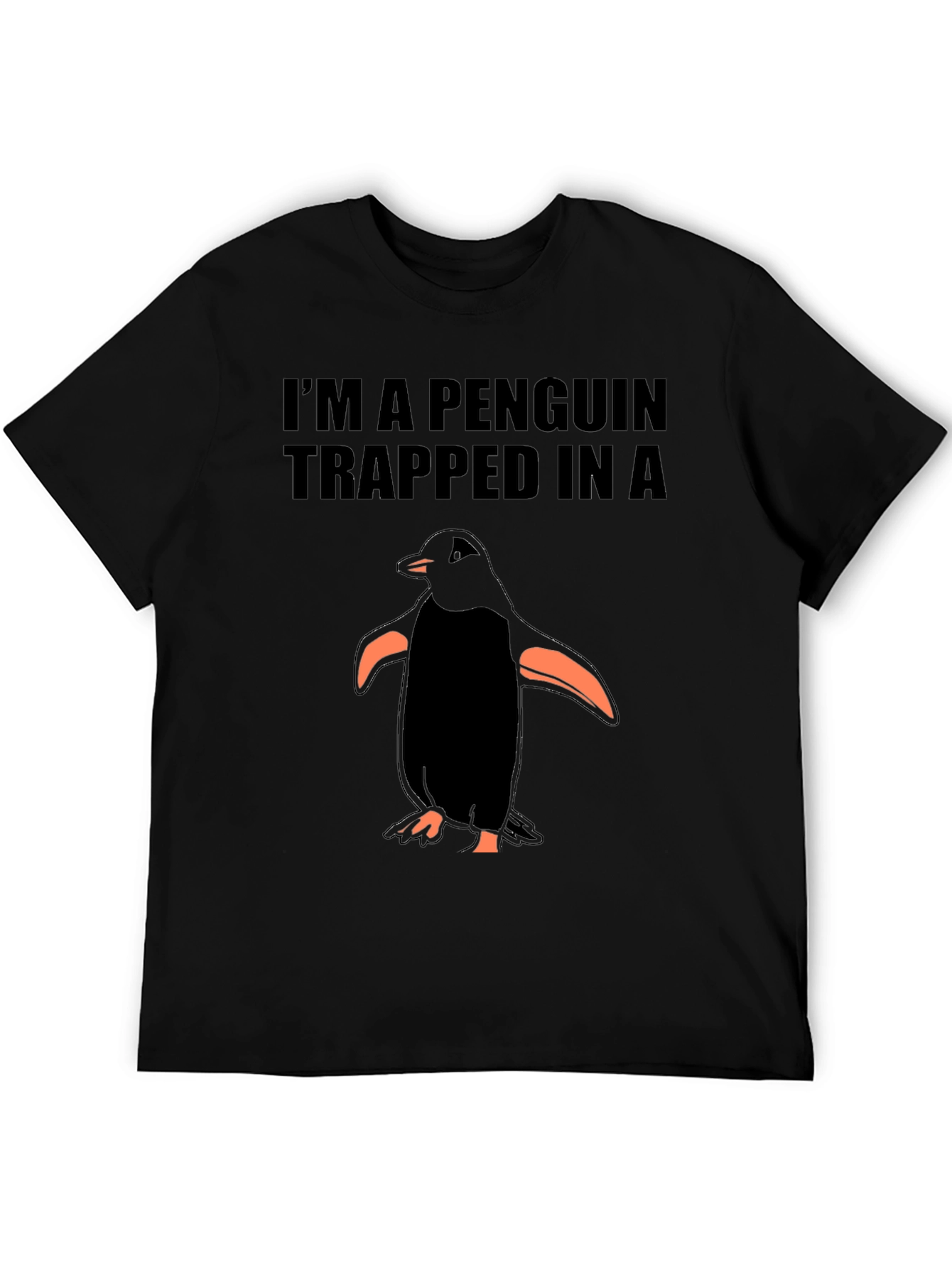 Black Penguin Trapped T-Shirt - Funny Graphic Tee view 5