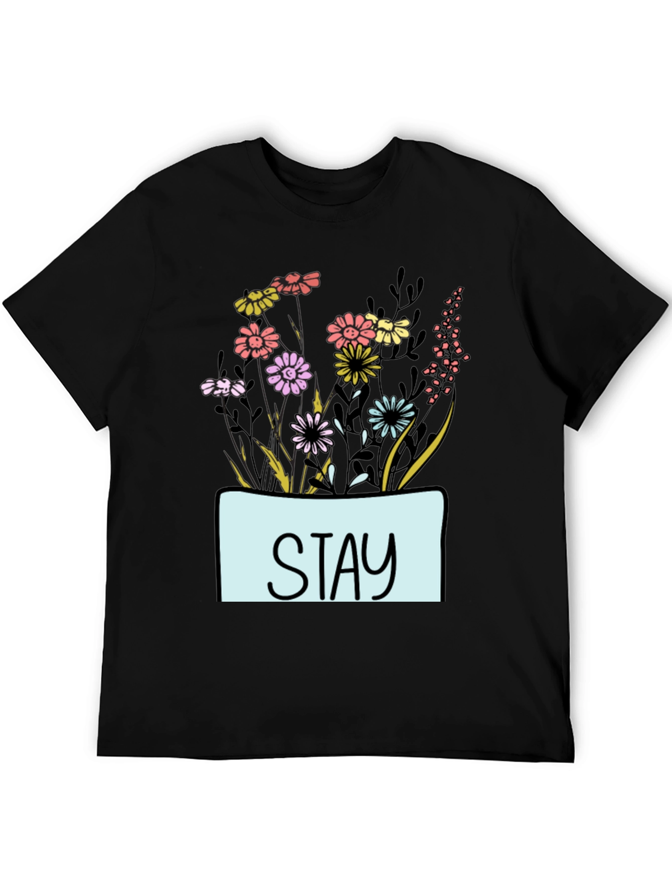 Black Stay Floral Graphic T-Shirt - Unisex Casual Tee view 5